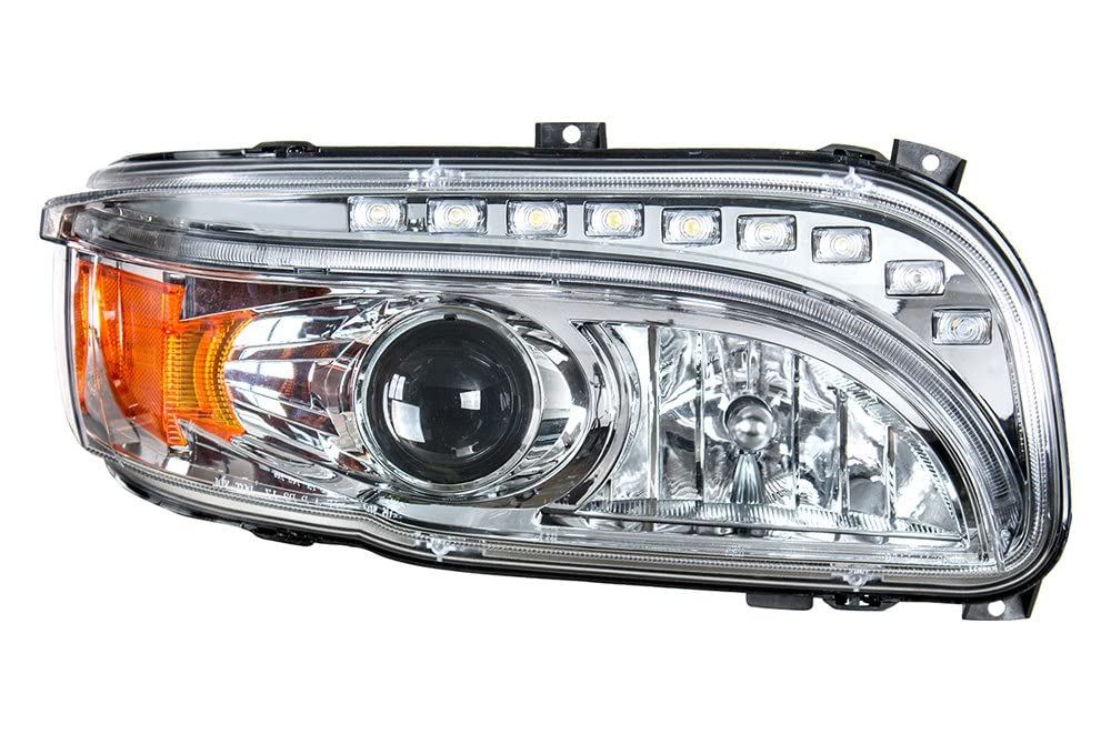 United Pacific 35803 Right Hand Projection Headlight Assembly - Chrome Housing, High/Low Beam H11/HB3 Bulb with Amber LED Signal, White LED Position & Side Marker Lights | Perfect for Truck, SUV & Off-Road Vehicle Upgrades