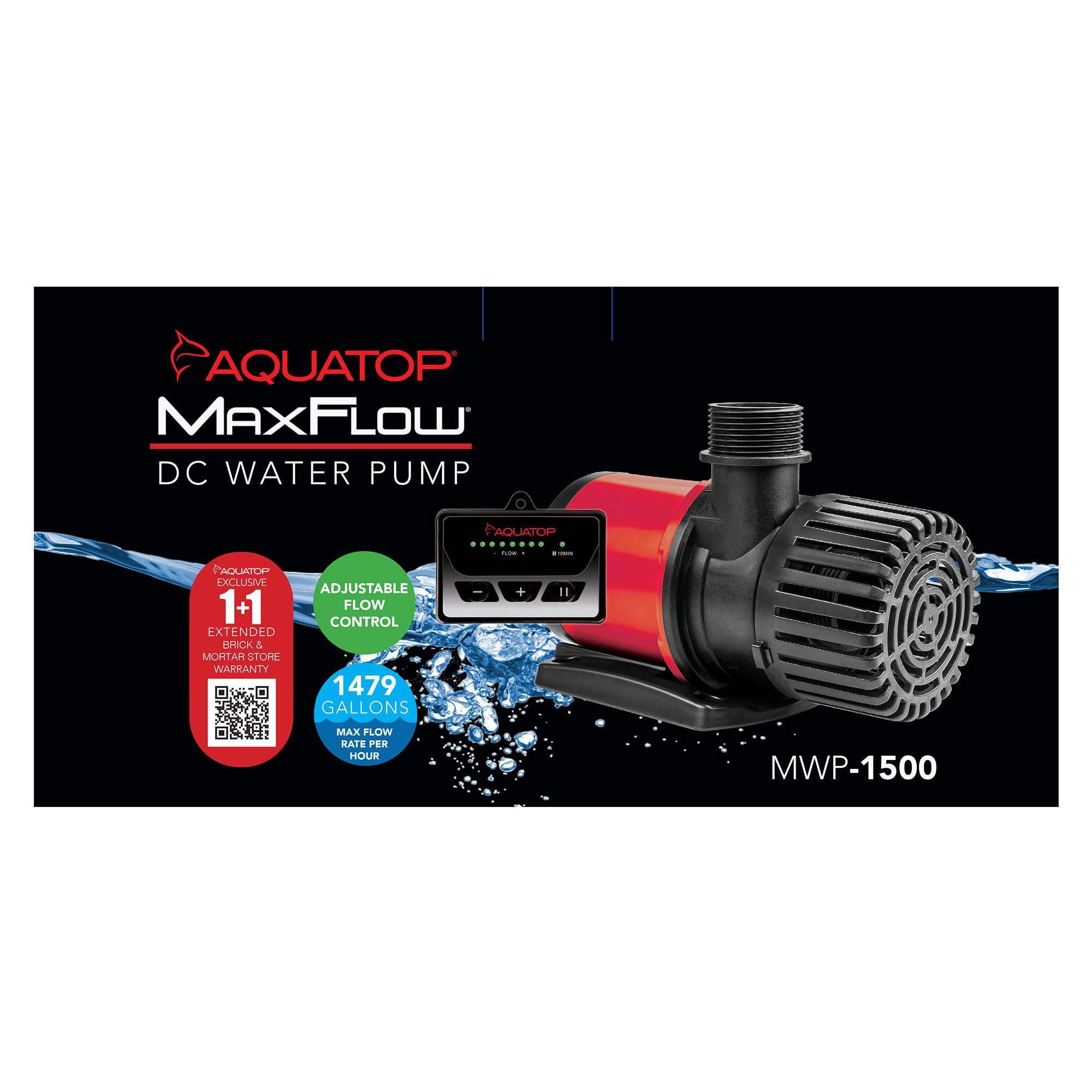 Aquatop MWP-1500 MaxFlow DC Water Pump with Controller - 1479 GPH High Flow Submersible Pump for Aquariums, Ponds, Hydroponics & Water Features