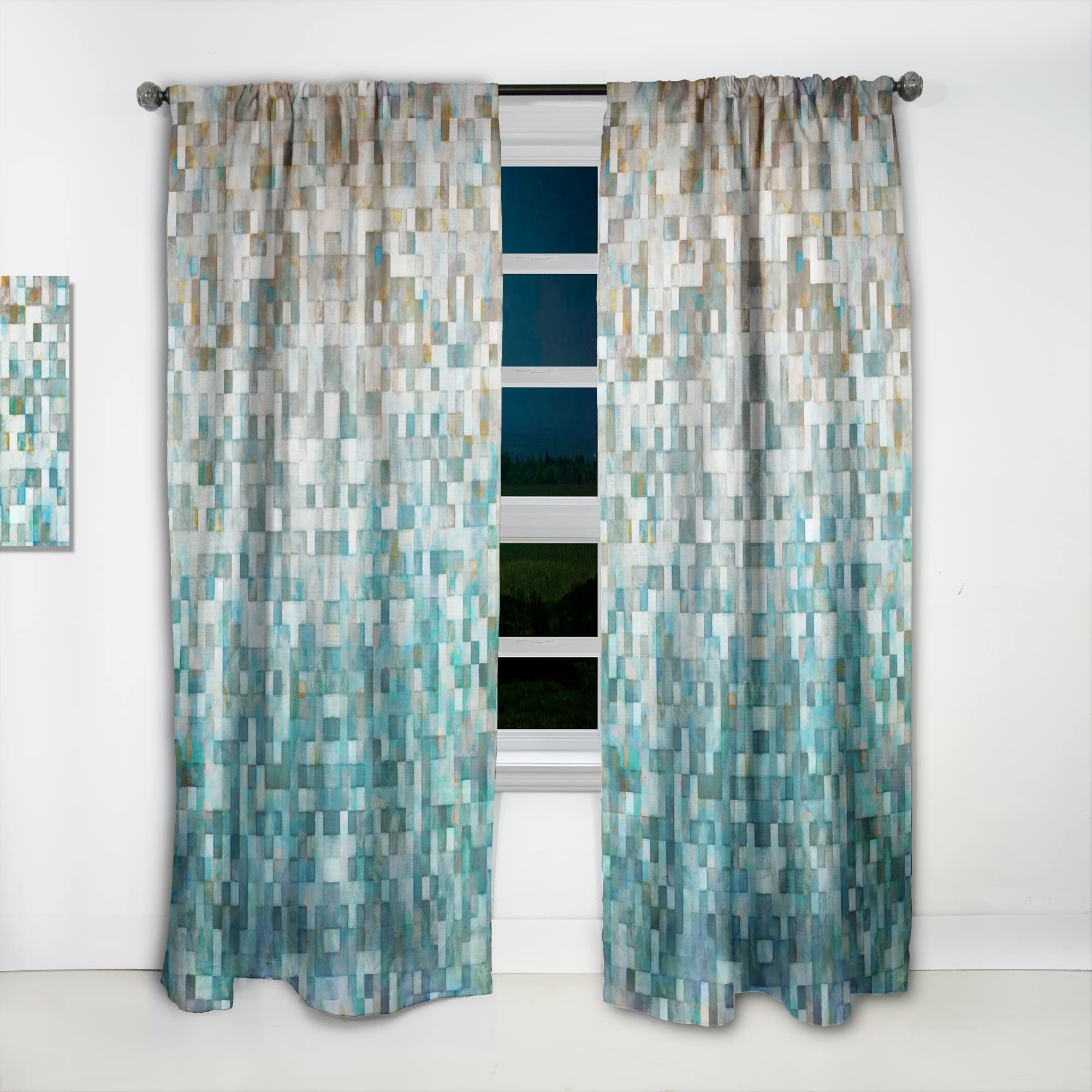 DesignQ Thermal Insulated Blackout Curtains 'Blocked Abstract II' - 52x95 Inch Single Panel for Bedroom & Living Room - Noise Reducing & Energy Saving Window Drapes for Better Sleep & Privacy