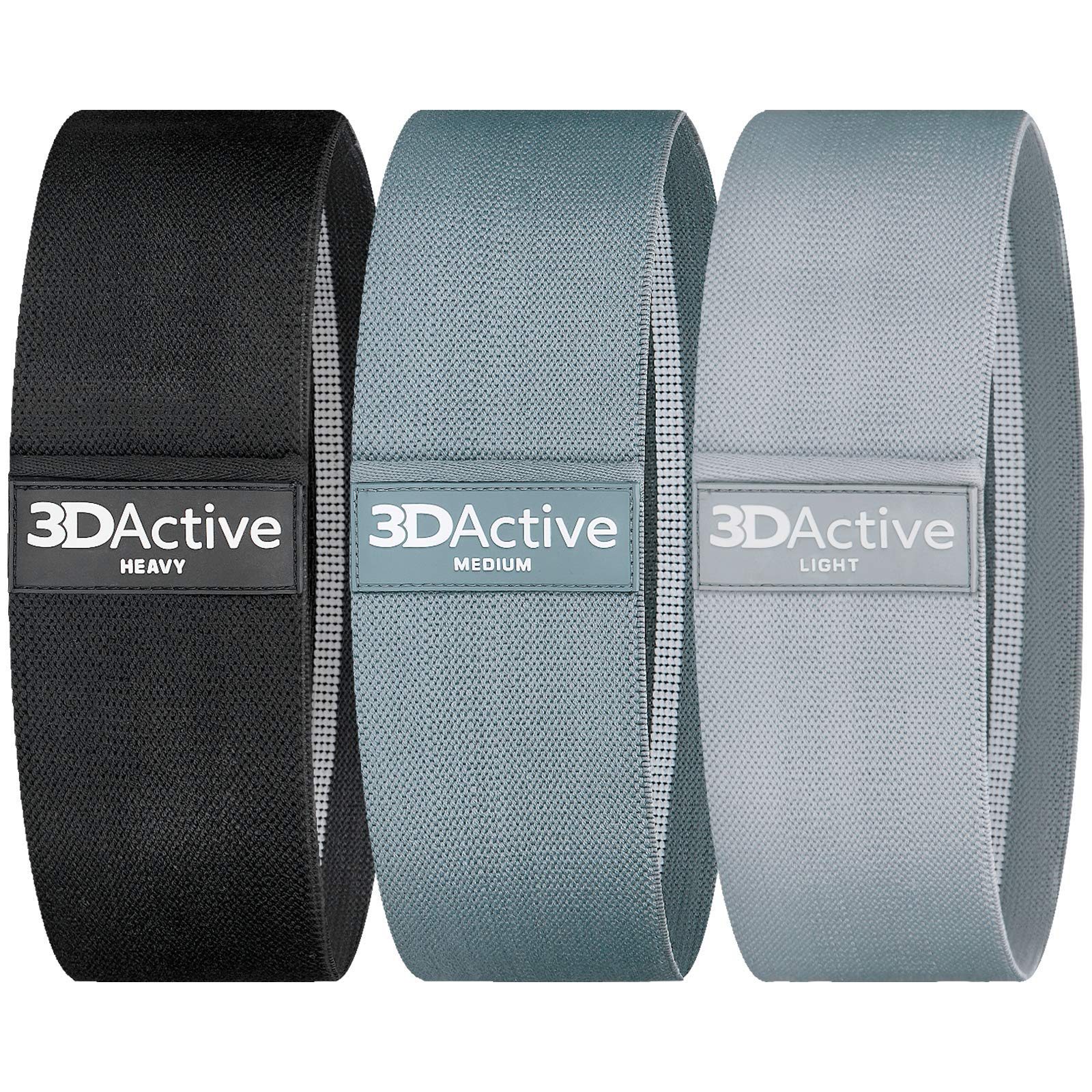3DActive Fabric Resistance Bands for Legs & Butt Workouts - Non-Slip Hip Band Set for Home & Gym Training - Includes Exercise Guide & Carry Bag - Perfect for Toning, Strength Training & Physical Therapy