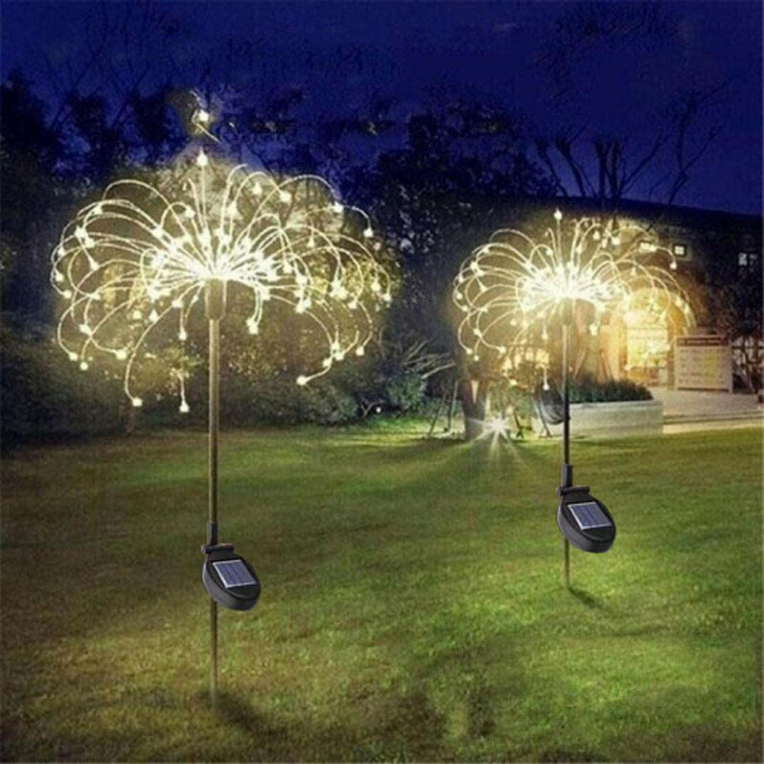 2 Modes Solar Fireworks Lights Outdoor - 90 LED Waterproof Garden Decor for DIY, Christmas, Courtyard - Warm White Solar-Powered Flower Arrangement Lamp for Patio, Yard, Pathway, and Holiday Decorations
