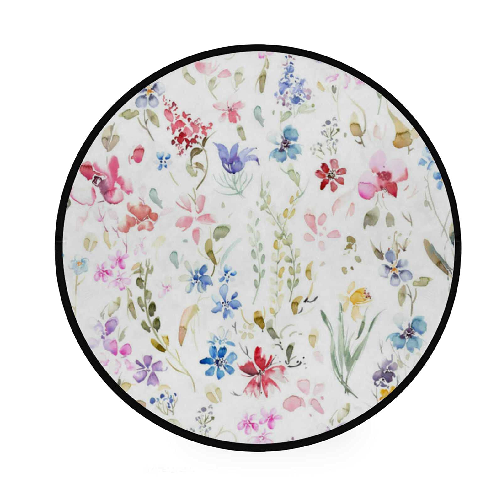 36.2 Inch Round Area Rugs - Ultra Soft & Super Absorbent Indoor Rug for Living Room, Bedroom, Nursery, Kitchen - Non-Slip Watercolor Floral Design - Perfect for Home Decor & High Traffic Areas