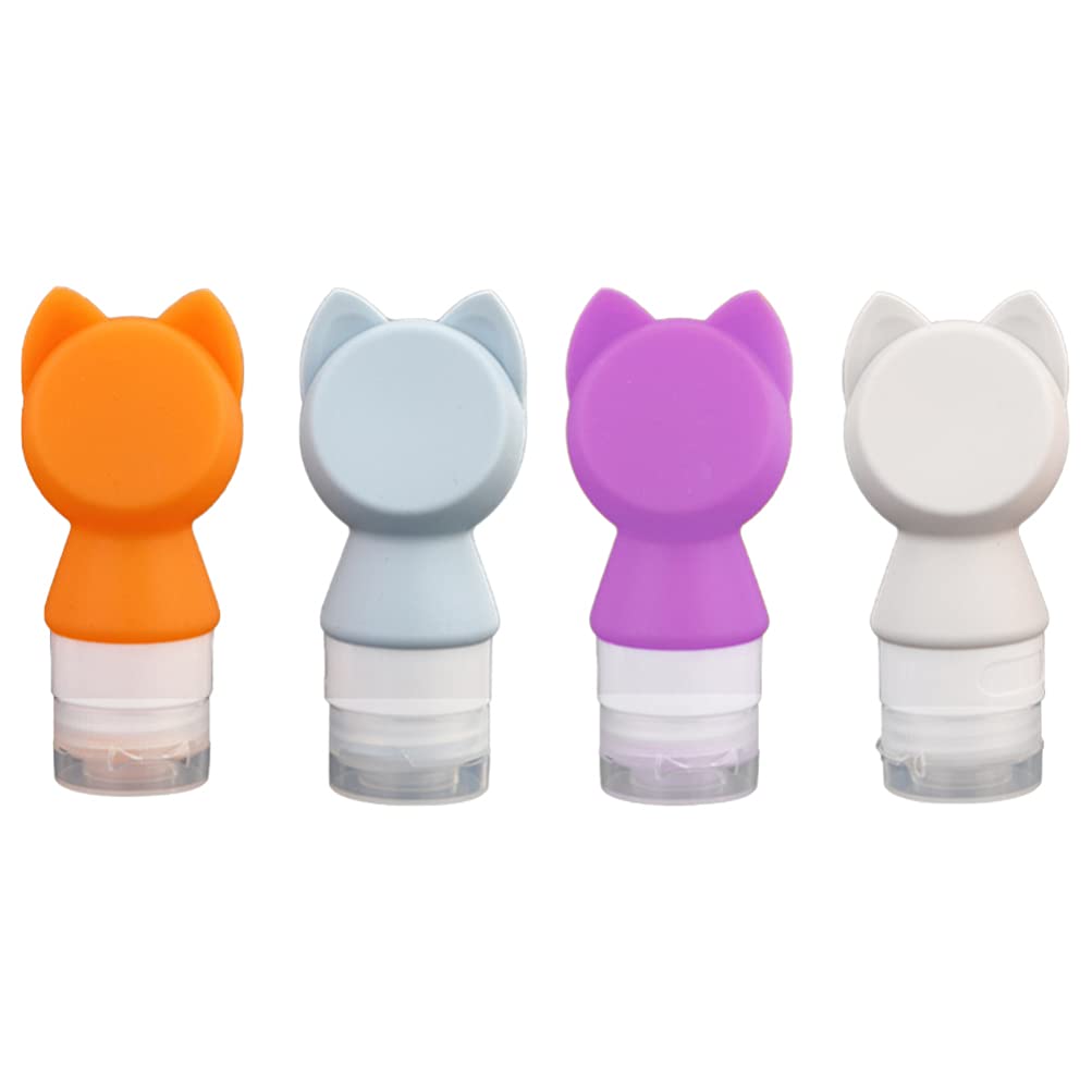 Lurrose 4pcs Silicone Travel Bottles Set - Leak Proof Refillable Toiletry Containers for Shampoo, Conditioner & Lotion (Cartoon Cat Design, 4 Colors) - Perfect for Air Travel, Gym, Camping & Vacation Essentials