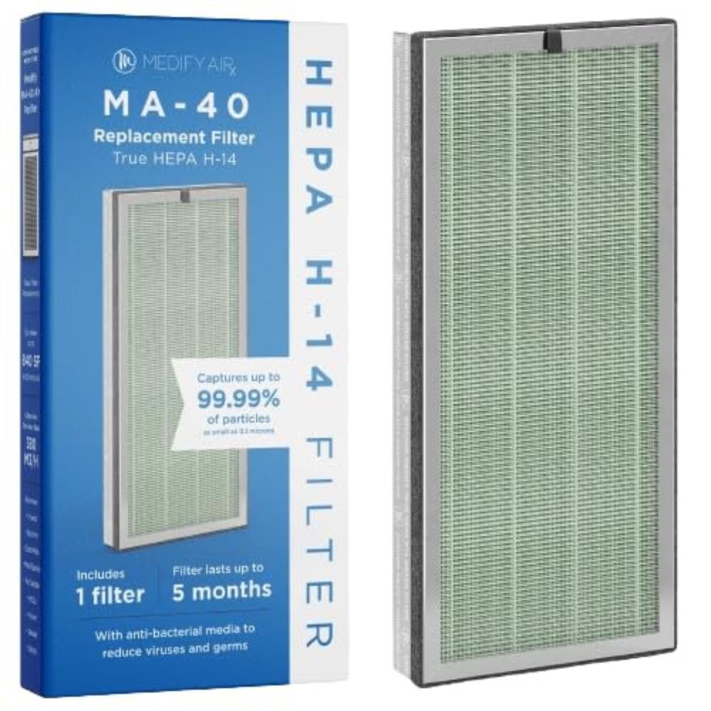 Medify Air MA-40 Genuine Replacement Filter - 3-in-1 H14 HEPA with Pre-Filter & Activated Carbon | Removes 99.7% of Allergens, Wildfire Smoke, Dust, Odors, Pollen & Pet Dander | 1-Pack | Perfect for Home, Office & Allergy Relief