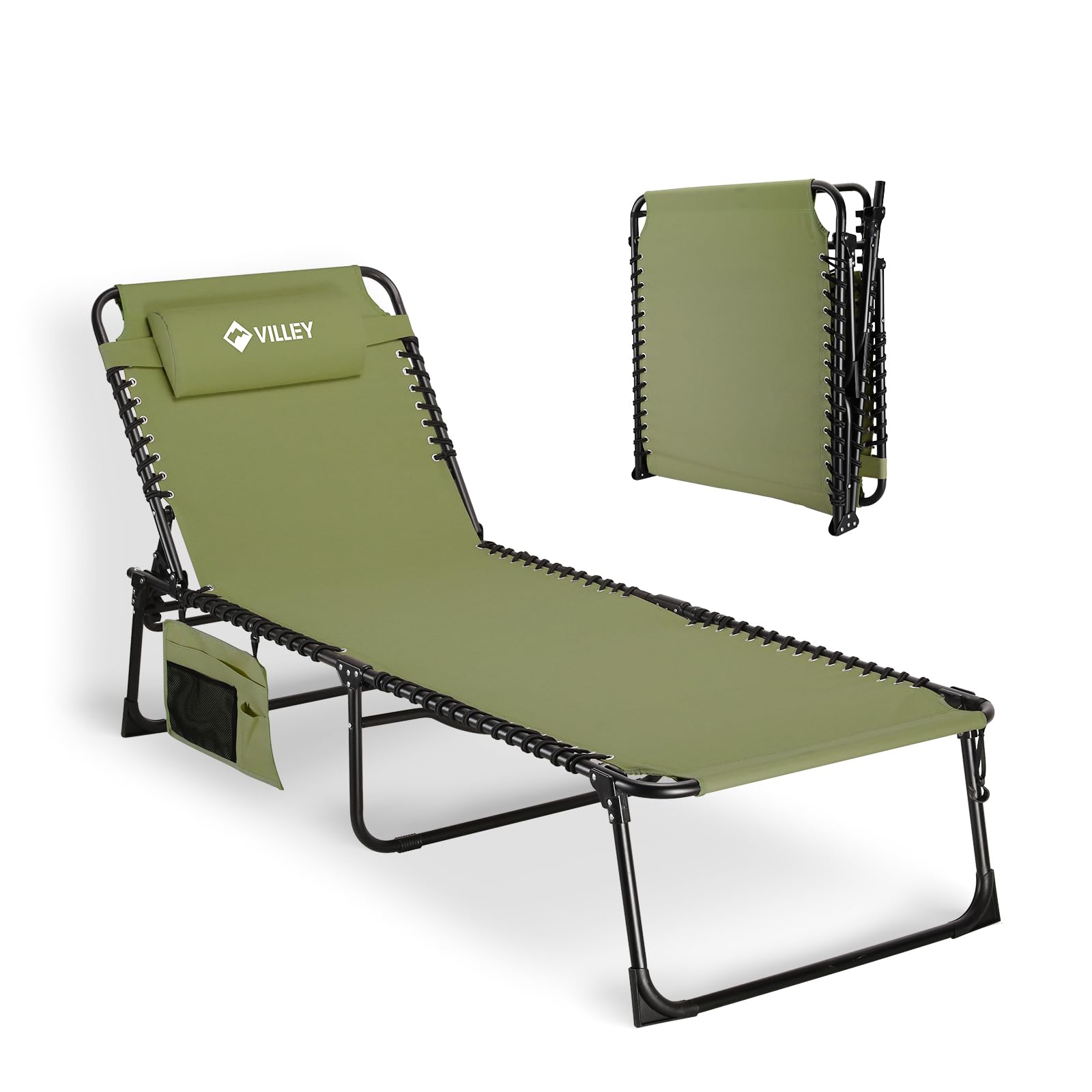 VILLEY Oversized Chaise Lounge Outdoor - Heavy Duty Folding Lounge Chair for Patio, Beach, Camping - Portable Trifold Sun Lounger with 5 Adjustable Positions - Perfect for Backyard Relaxation, Poolside Lounging & Beach Vacations