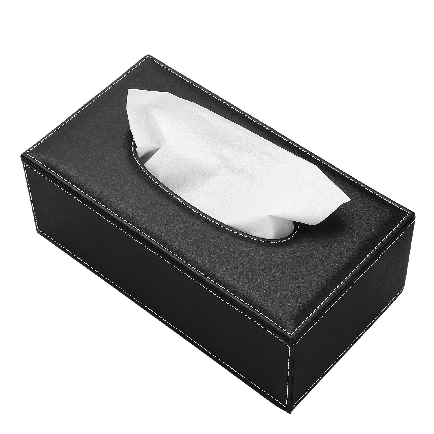 KINGFOM Rectangular PU Leather Tissue Box Cover - Stylish Magnetic Napkin Holder for Bathroom, Home, Office & Car - Black PU Leather Tissue Box Organizer for Home Decor & Automotive Accessories - Perfect for Living Room, Bedroom, Kitchen & Vehicle Interior
