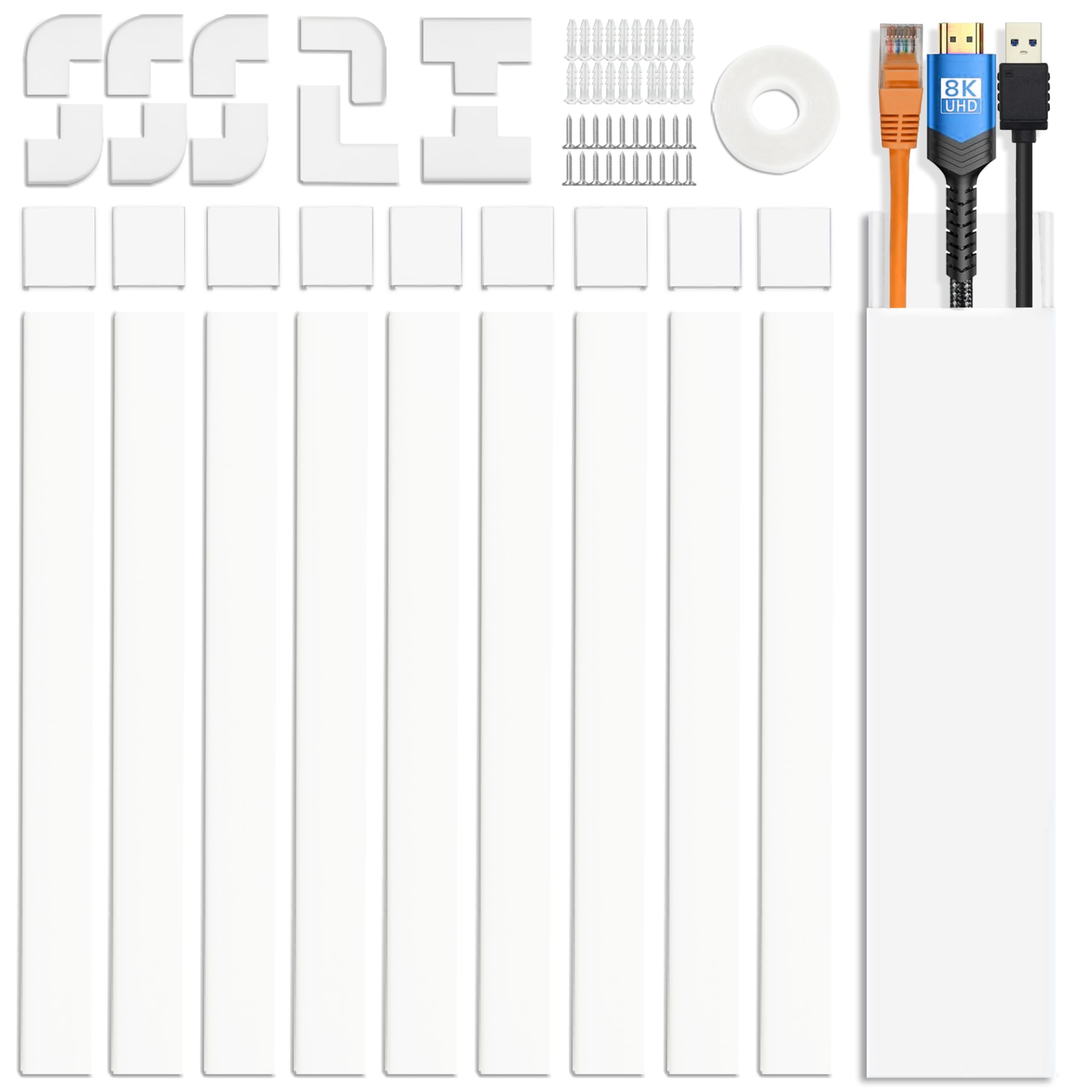 White 157-Inch Cable Cover Wall Channel - Cord Hiders for TV on Wall, Home Theater & Office Cable Management Solution