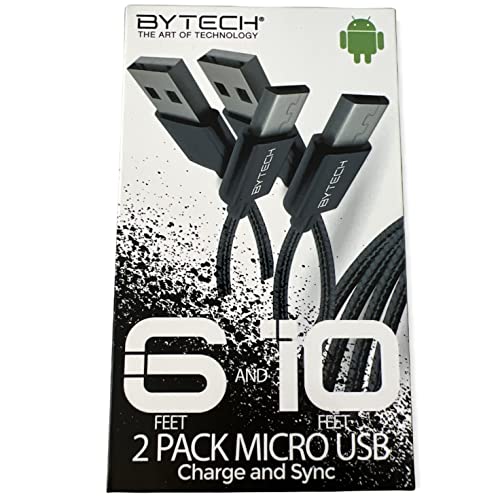 BYTECH 2 Pack Lightning to USB Charging Cable (6ft & 10ft) - Fast Charging & Sync Compatible with iPhone 14/13/12/11/X/8, iPad, iPod - Durable Nylon Braided Black Cables for Home, Office & Travel