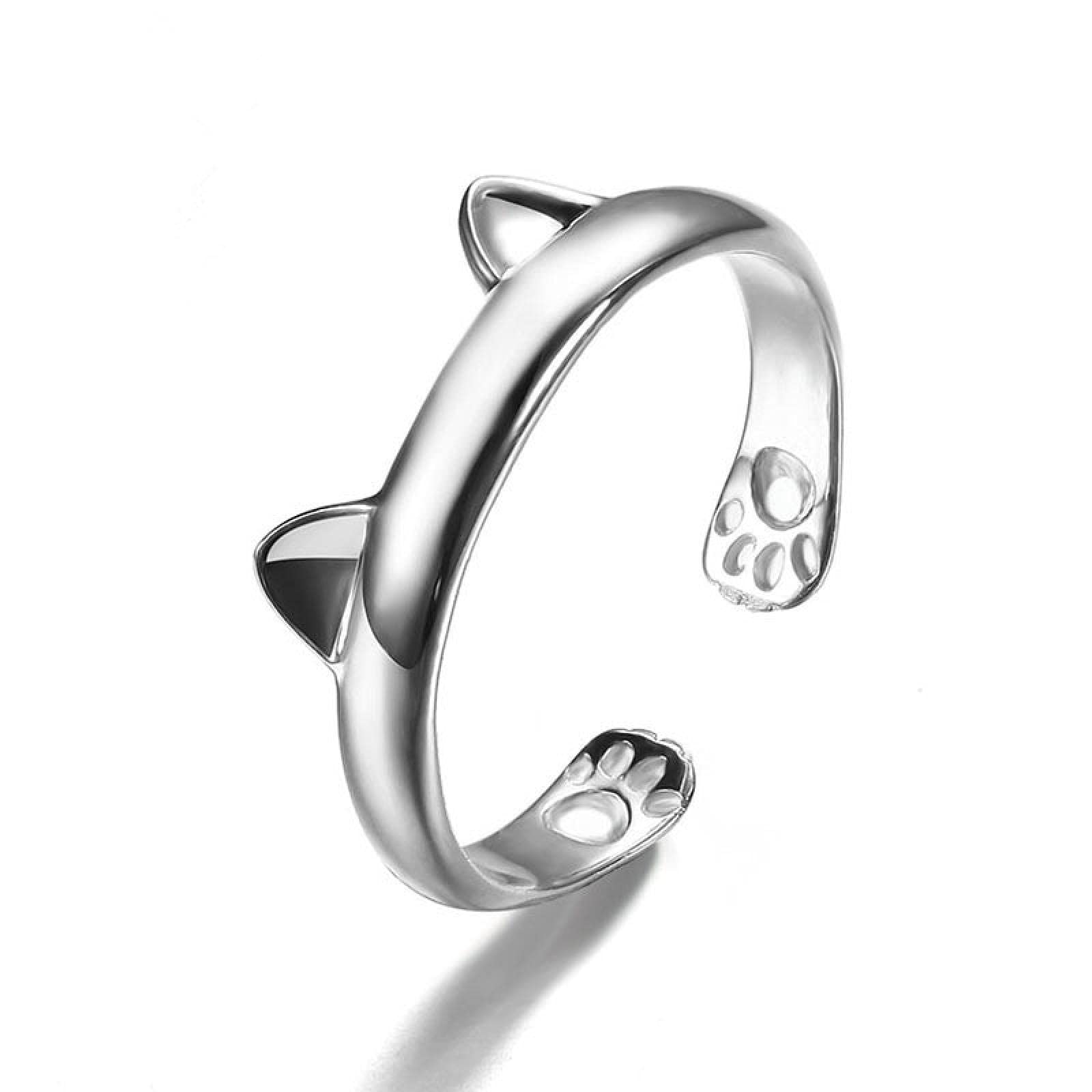 Cute Cat 925 Sterling Silver Adjustable Ring for Women - Elegant Animal Jewelry Gift for Cat Lovers, Perfect for Daily Wear & Special Occasions