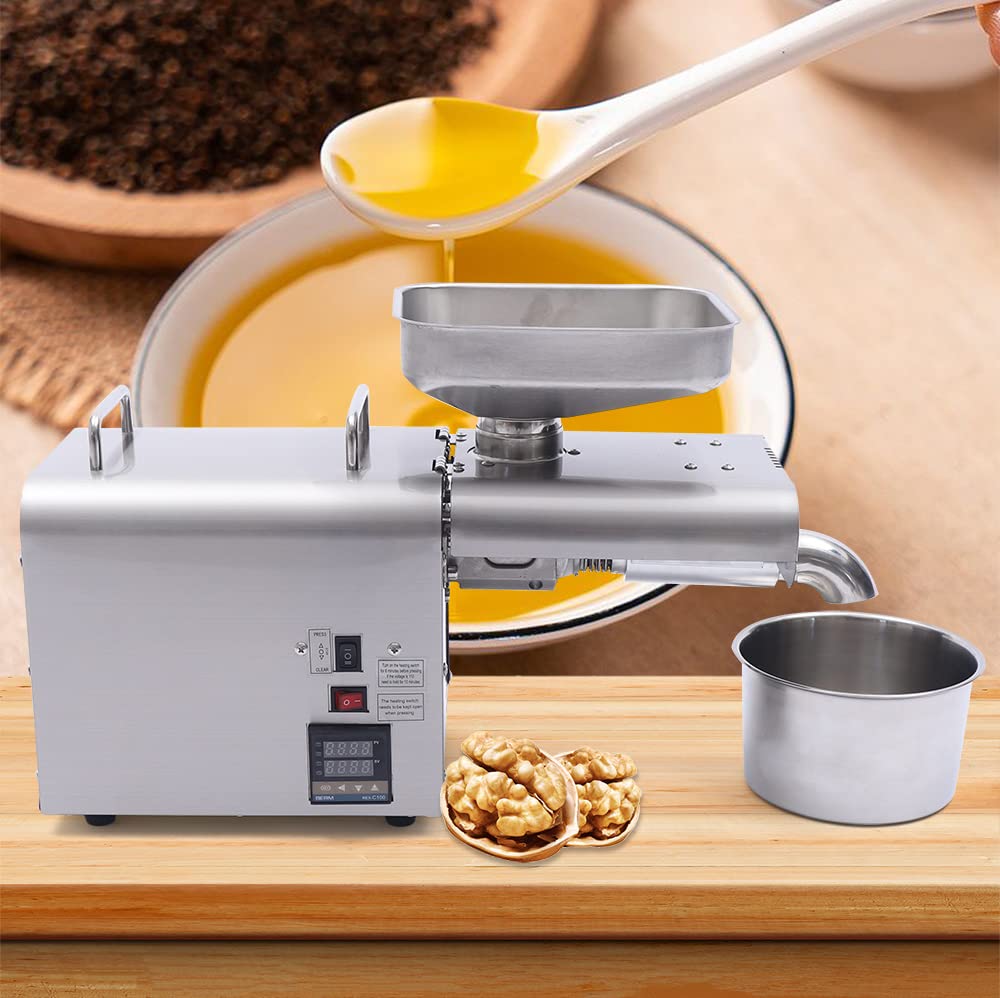 110V Automatic Oil Press Machine - 304 Stainless Steel Cold/Hot Press for Peanut, Canola, Sesame Seeds - 750W Commercial & Home Use Oil Extractor - Perfect for Healthy Cooking, Homemade Nut Butters & Small Business Production