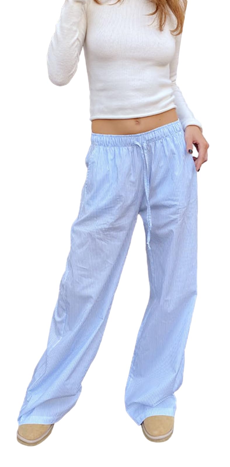 Women's Striped Lounge Pants - Wide Leg Comfy Drawstring Pajama Pants for Casual Wear, Loose Fit with Pockets - Perfect for Home Relaxing, Yoga, and Running Errands