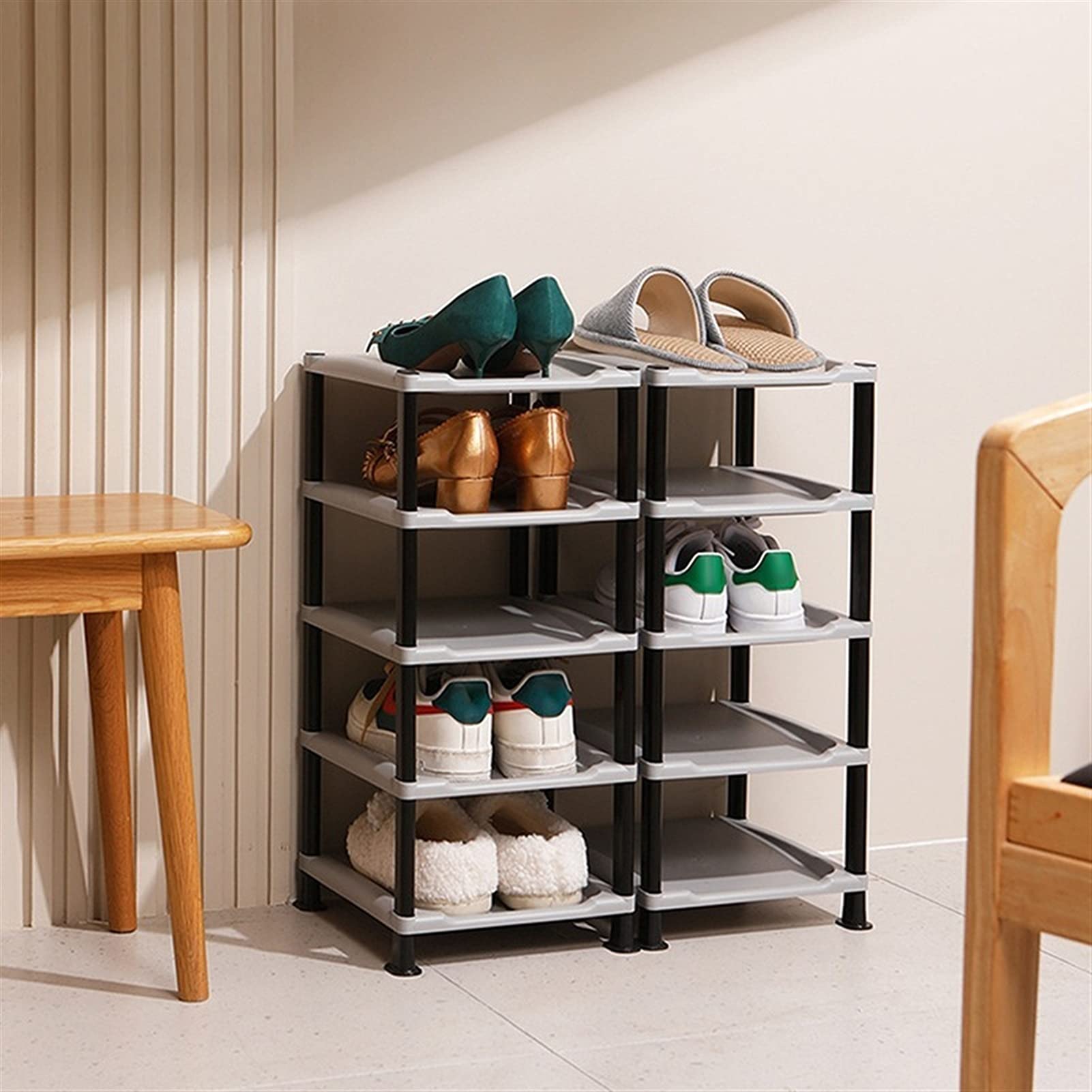 Stackable 5-Layer Shoe Cabinet - DIY Assembled Space-Saving Shoe Organizer Shelf for Home, Dorm & Closet Storage - Dustproof Shoe Rack (Black) | Perfect for Small Spaces & Entryway Organization