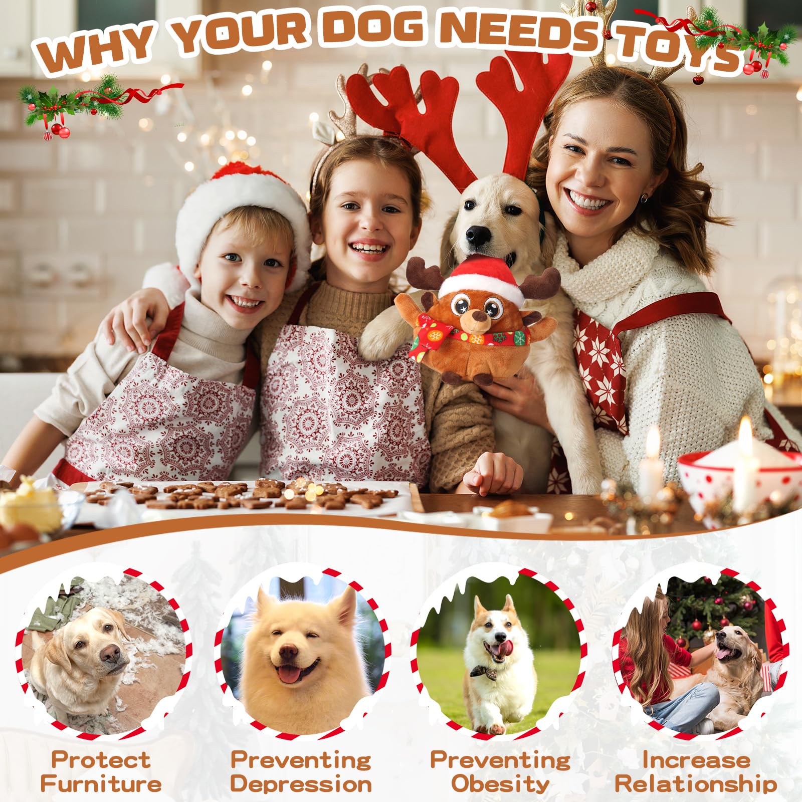 Interactive Remote Control Dog Toys with Squeaky Ball & Music - Christmas Electric Dog Ball Toy for Small Medium Large Dogs (Cute Elk Design) - Perfect for Indoor Play, Training, and Keeping Pets Active