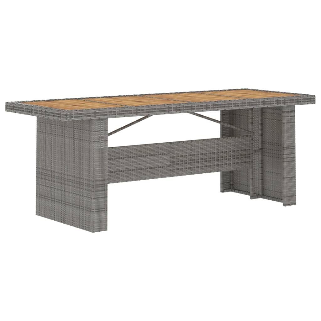 7-Piece Gray Poly Rattan Patio Dining Set with Cushions & Acacia Wood Tabletop - Adjustable Reclining Chairs for Outdoor Entertaining, Backyard BBQs & Poolside Relaxation