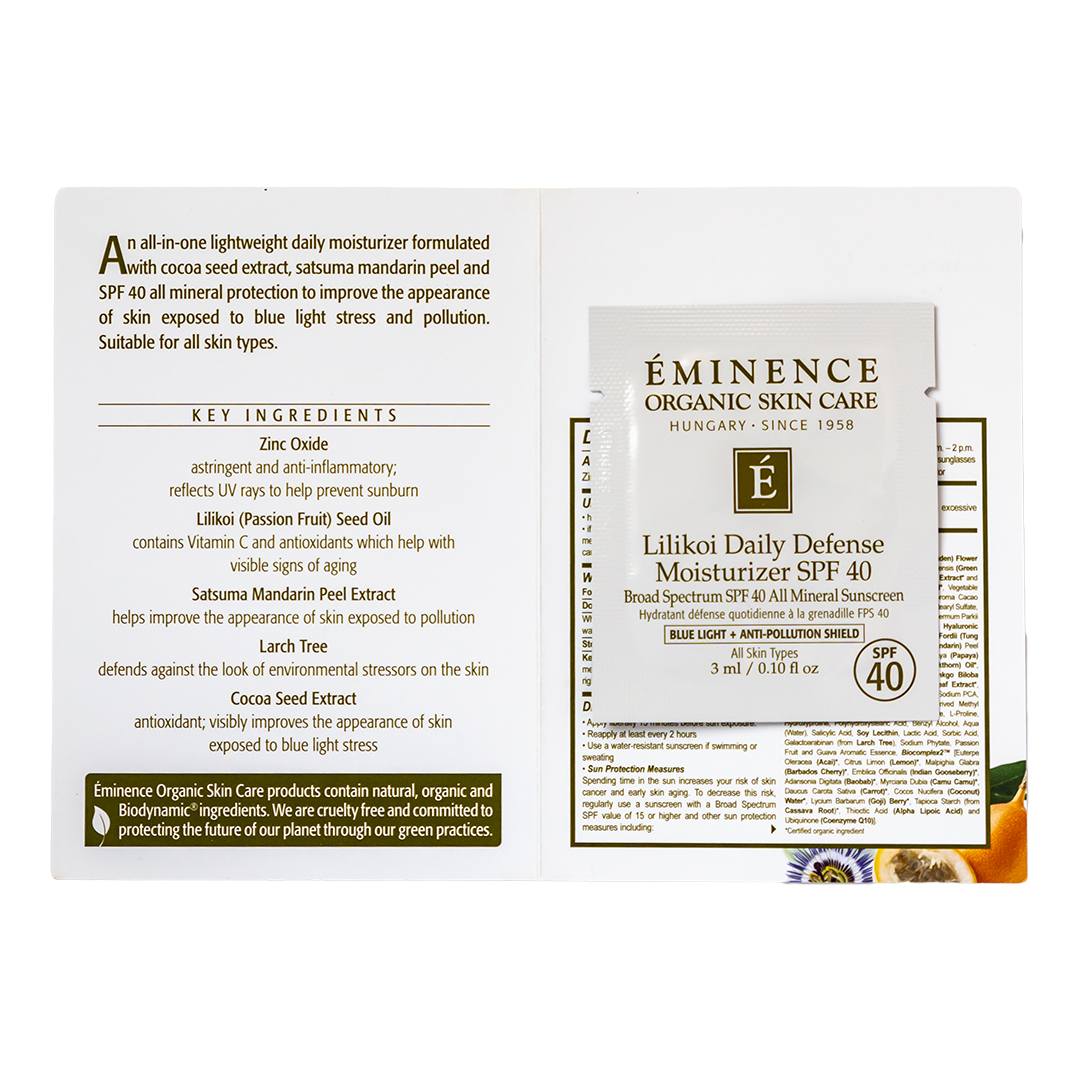 Eminence Organics Lilikoi Daily Defense Moisturizer SPF 40 - Natural Face Sunscreen for Daily Use, Hydrating & Anti-Aging - Perfect for Outdoor Activities, Beach Days & Sun Protection