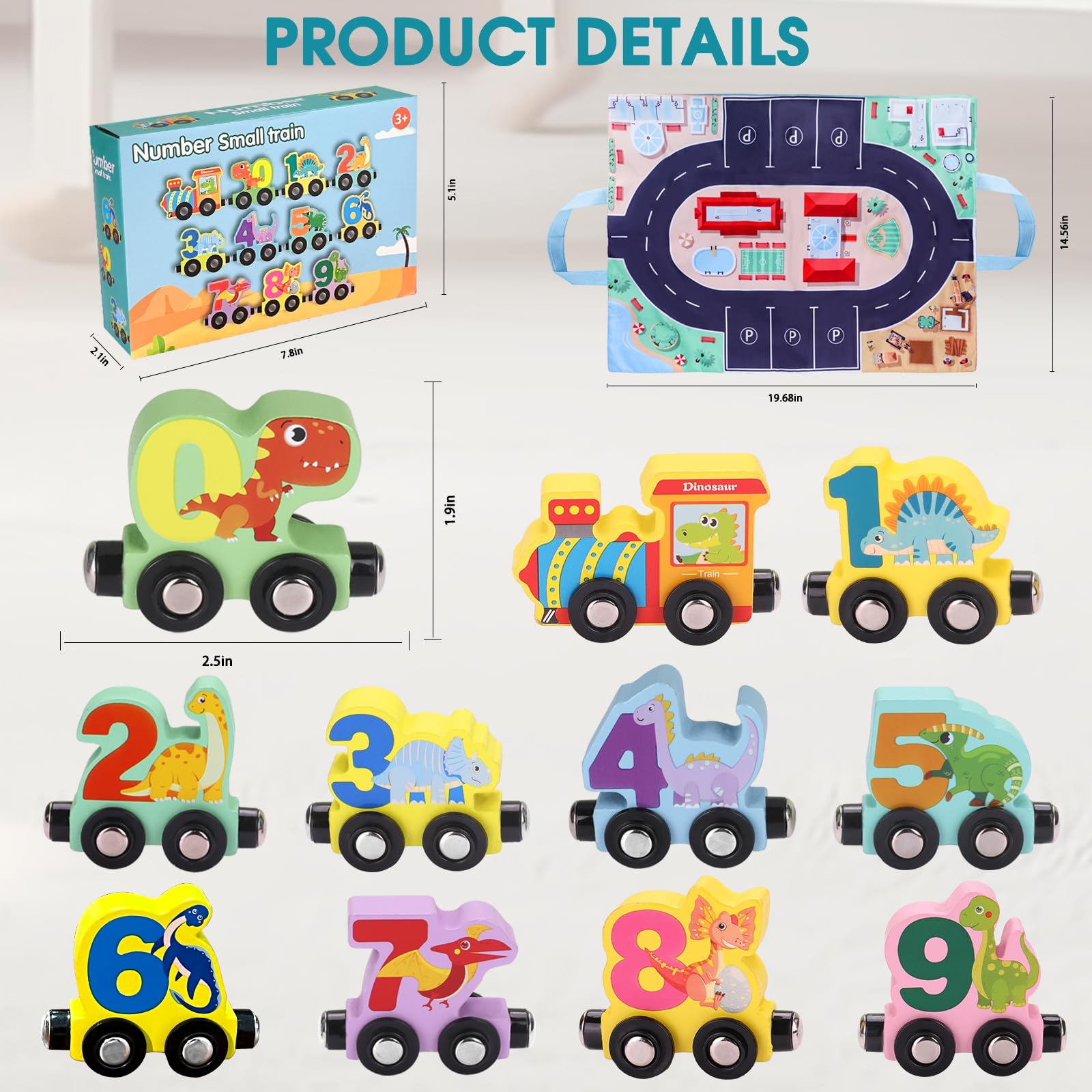 **Magnetic Wooden Dinosaur Train Set for Toddlers 1-4 Years - 11-Piece Montessori Learning Toy with Play Mat & Storage Bag - Perfect Christmas, Birthday, Easter Gift for Kids - Educational Dinosaur Toys for Home & Preschool Play**
