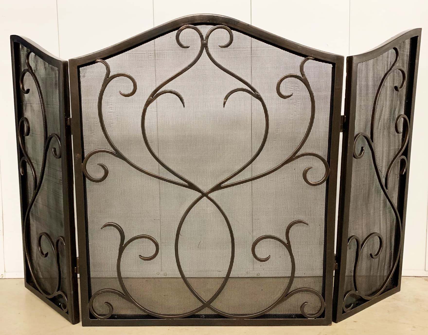 Castello Toledo Scroll Fireplace Screen - Decorative Bronze Fireplace Guard with Wrought Iron Mesh for Home Safety & Heat Protection - Perfect for Living Room, Bedroom, or Patio Fireplace Decor