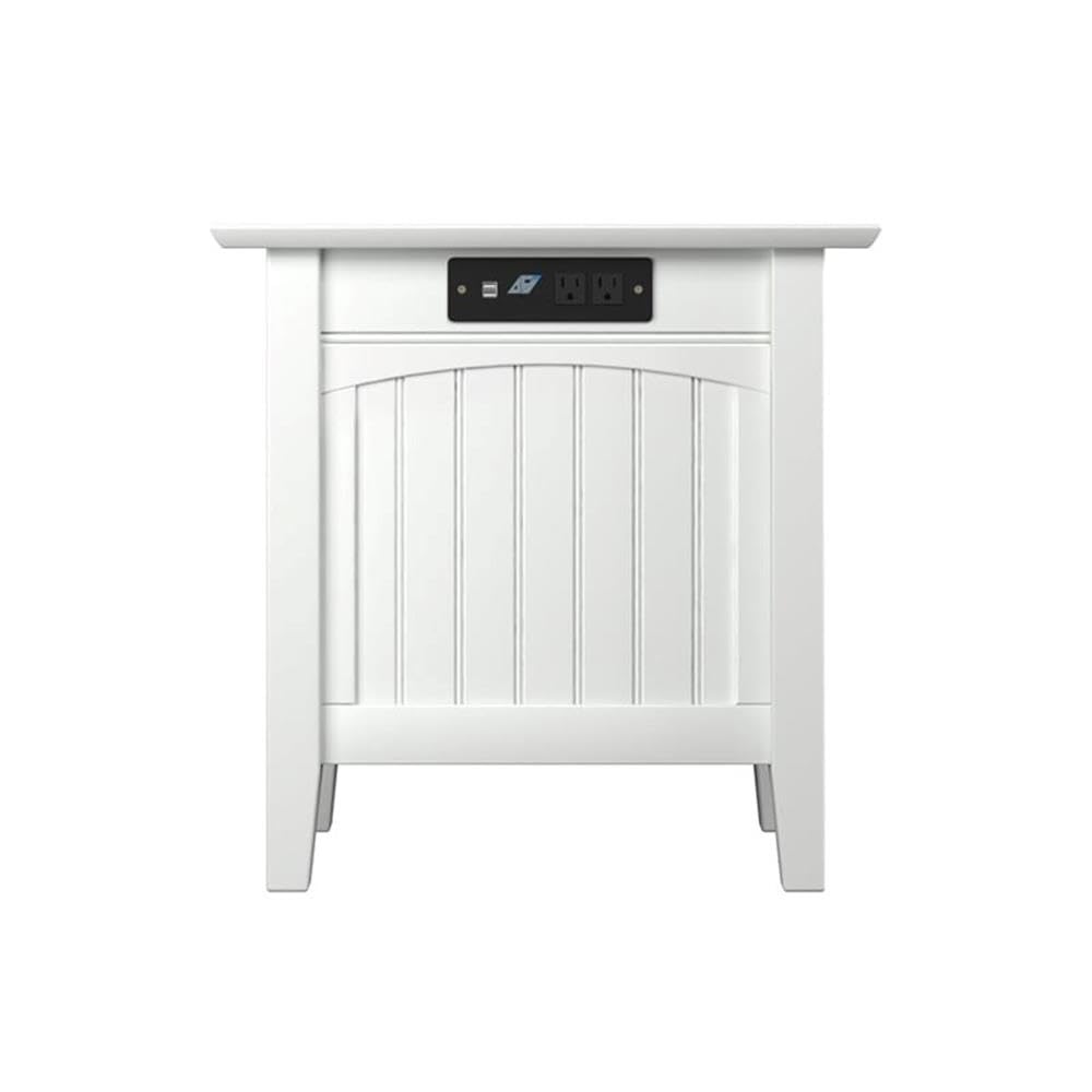 Pemberly Row Transitional White Wood Side Table with USB Charging Ports - Perfect for Living Room, Bedroom & Office Use