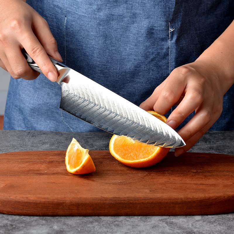 8 Inch Damascus Chef Knife - VG10 Steel 67 Layer Fishbone Pattern Kitchen Knife for Slicing Meat, Vegetables & Fish | Ultra Sharp Professional Cooking Knife | Perfect for Home Chefs & Culinary Enthusiasts