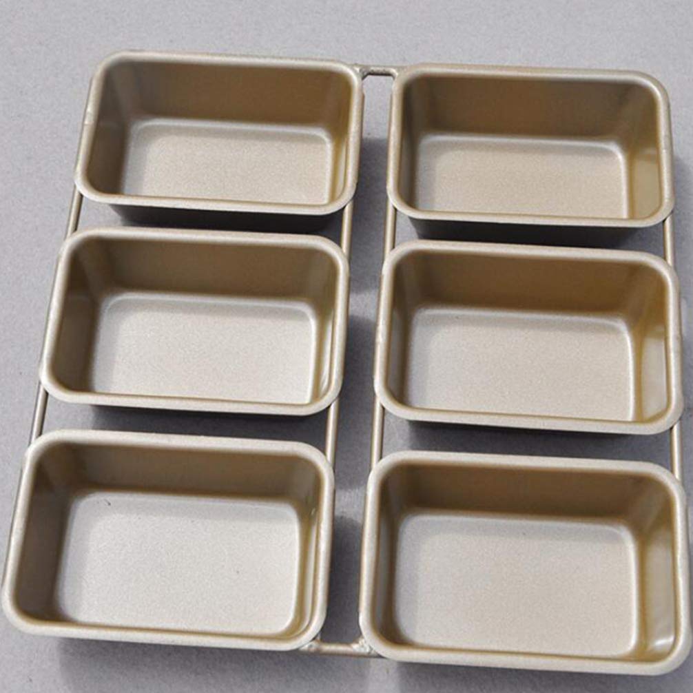 Non-Stick 6-Cavity Mini Loaf Pan - Rectangular Baking Tray for Bread, Toast & Cakes | Golden Square Griddle Mold | Perfect for Home Baking, Meal Prep & Kitchen Gifts