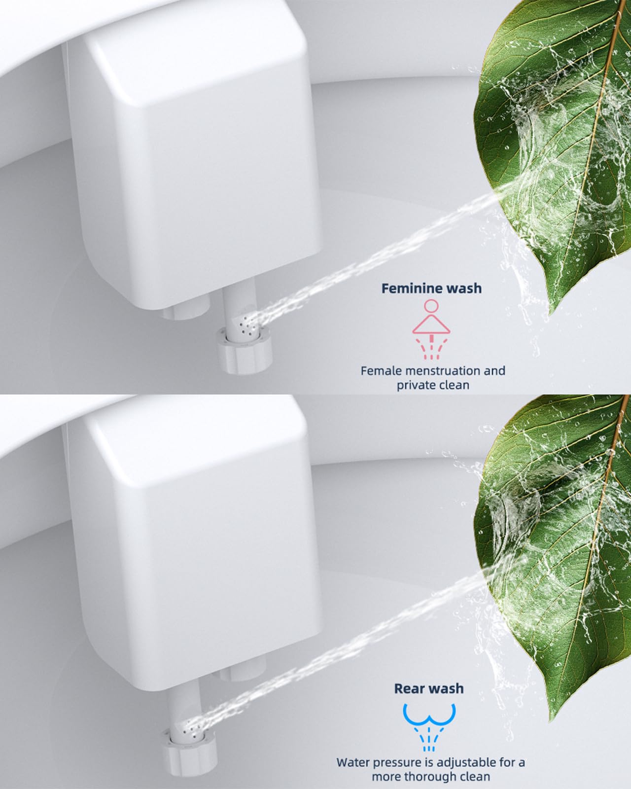 Hibbent 2 Pack Non-Electric Bidet Toilet Attachment - Dual Nozzle for Frontal & Rear Wash, Adjustable Water Pressure Control, Fresh Water Bidet Seat (White) - Perfect for Bathroom Hygiene & Comfort