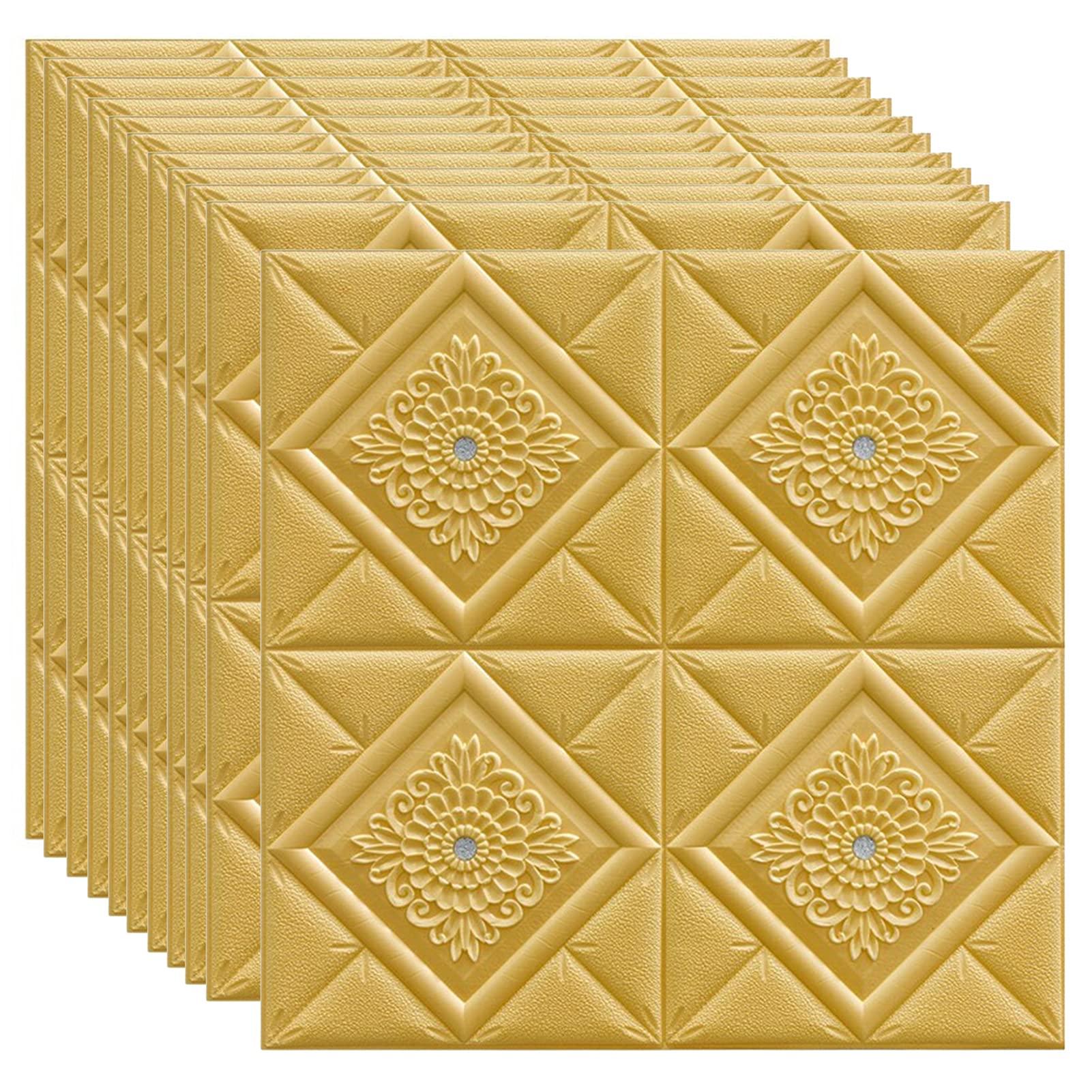 3D Stereo Wall Stickers - 10 Pcs Self-Adhesive Waterproof Wall Decals for Living Room, Bedroom & Ceiling Decor - 70 x 70 cm Yellow - Perfect for Home, Office & Kids Room Wall Art