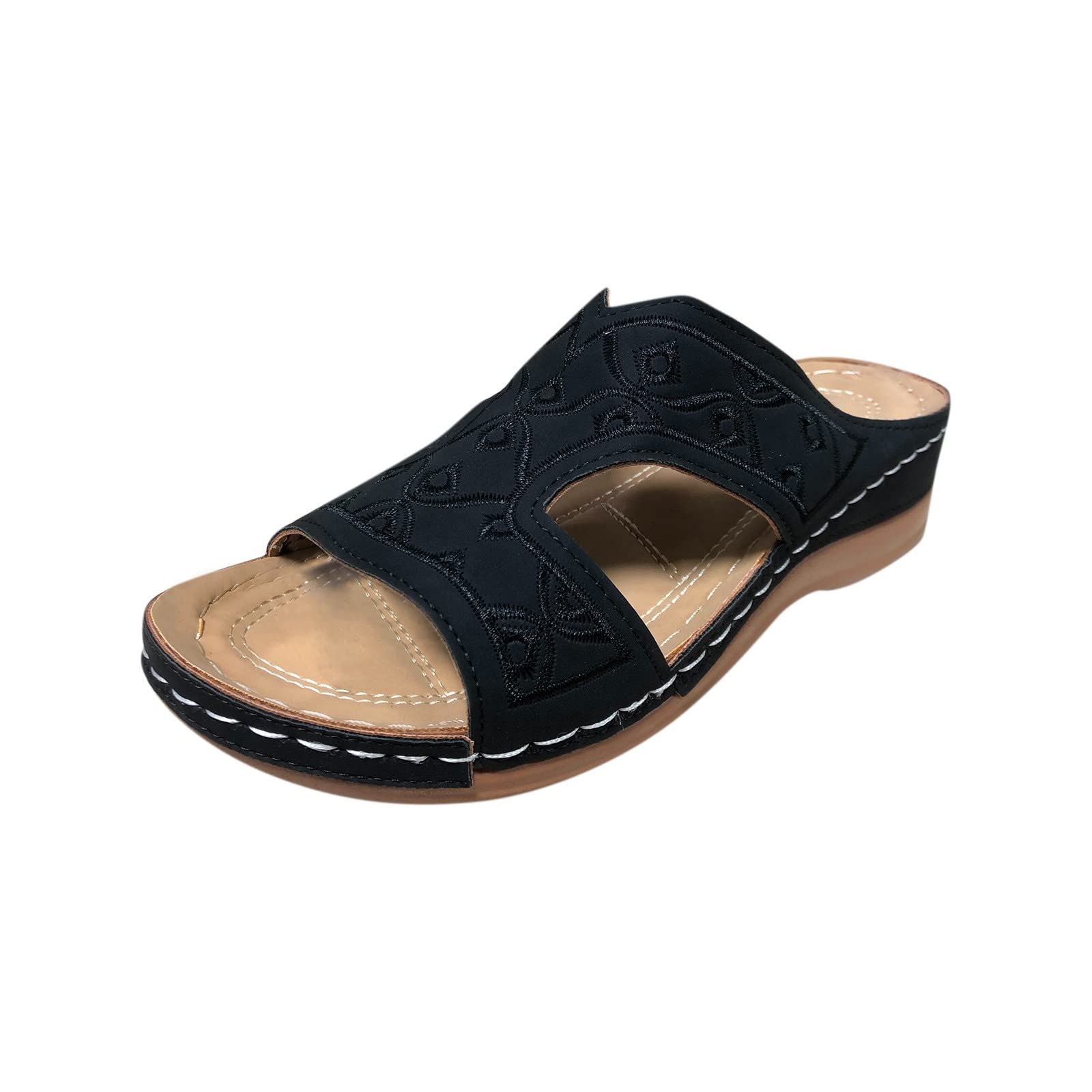 Women's Dressy Water Sandals - Black, Brown, Green | Size 9 | Comfortable Beach & Pool Shoes | Perfect Birthday Gifts for Women | Chunky White Sandals for Casual Outings & Summer Vacations