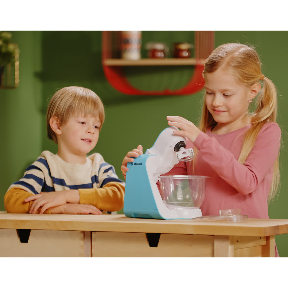 Bosch Junior Chef MUM 5 Kitchen Machine - Powerful Stand Mixer for Baking & Cooking, White & Teal Color - Perfect for Home Bakers & Small Kitchen Spaces