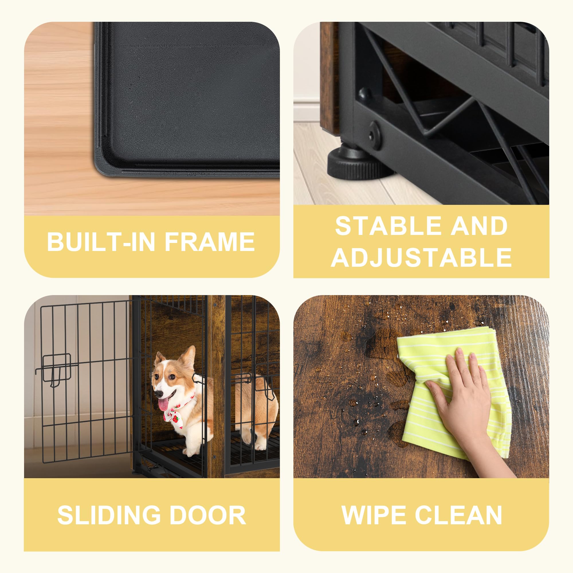 JY QAQA Wooden Dog Crate Furniture with Double Doors - Indoor Kennel & Stylish Pet Cage for Small to Medium Dogs - Perfect for Living Room, Bedroom, or Home Office (Brown)