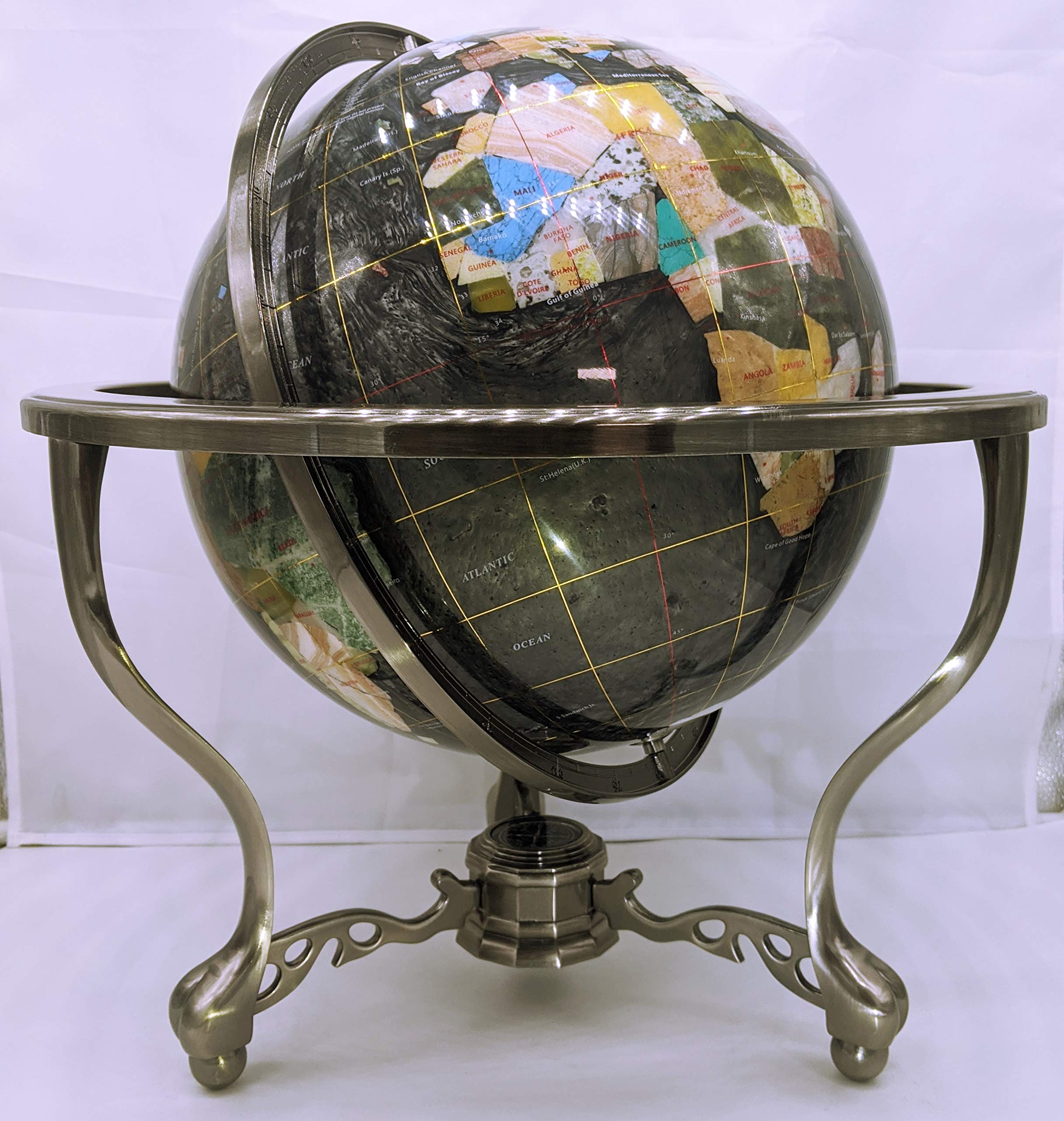 Limited Edition Black Pearl Swirl Gemstone World Globe - 21