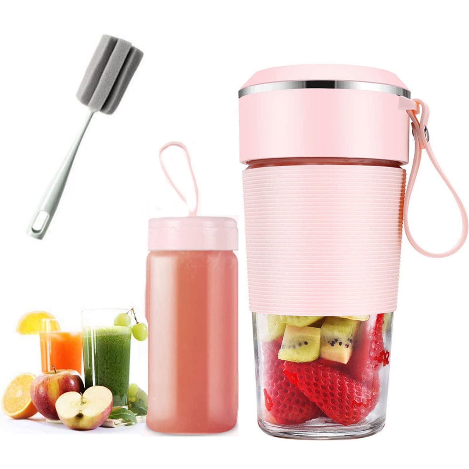 Portable 300ml USB Rechargeable Mini Blender - Wireless Multifunction Juicer Cup for Smoothies, Shakes & Juices - Personal & Household Use - Easy to Clean with Free Cleaning Brush - Perfect for Home, Office, Gym & Travel