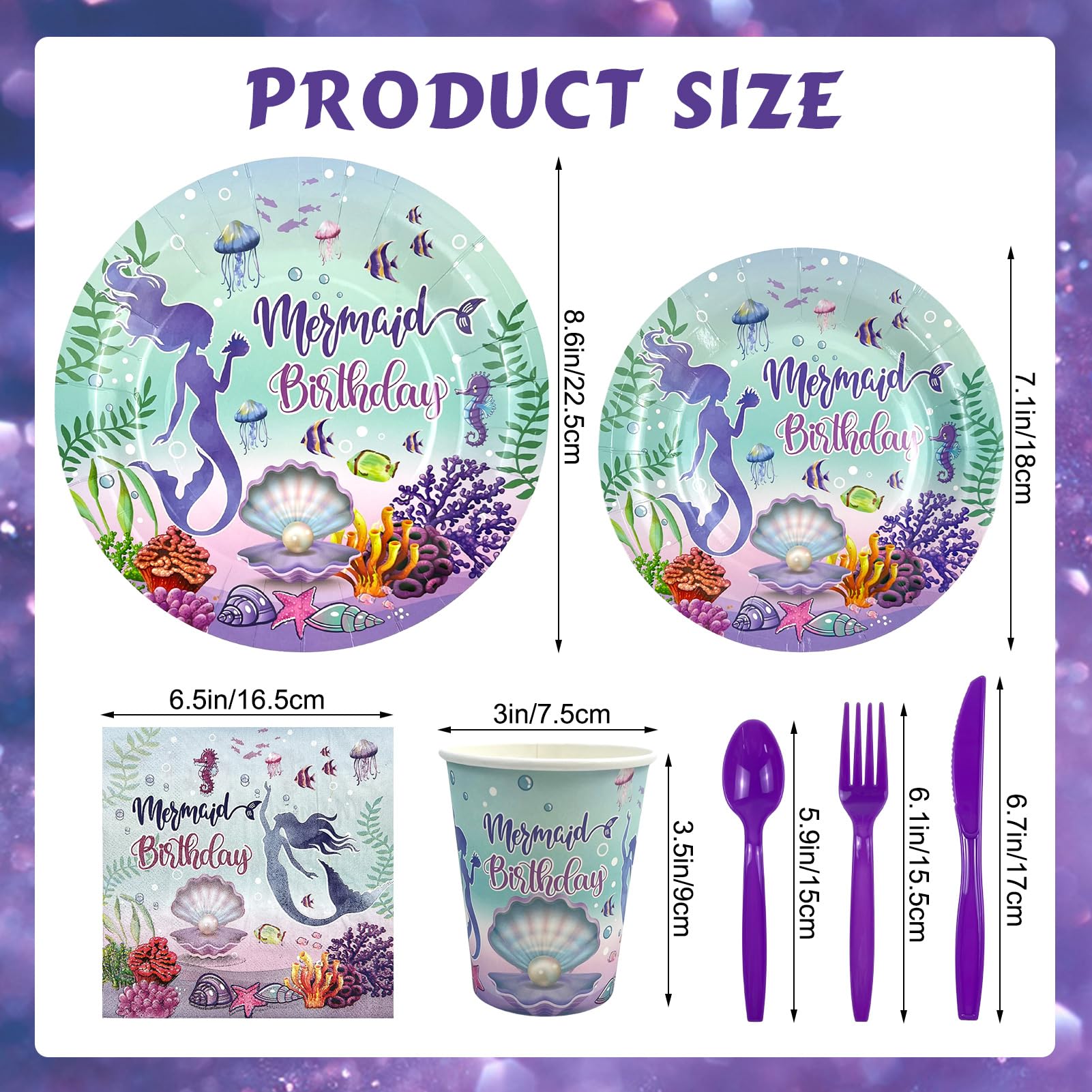 Mermaid Party Supplies Set - 20-Piece Disposable Tableware Kit for Girls Birthday (Plates, Cups, Napkins) | Under the Sea Ocean Theme Party Decorations | Perfect for Princess Themed Birthday, Baby Shower & Mermaid Celebration