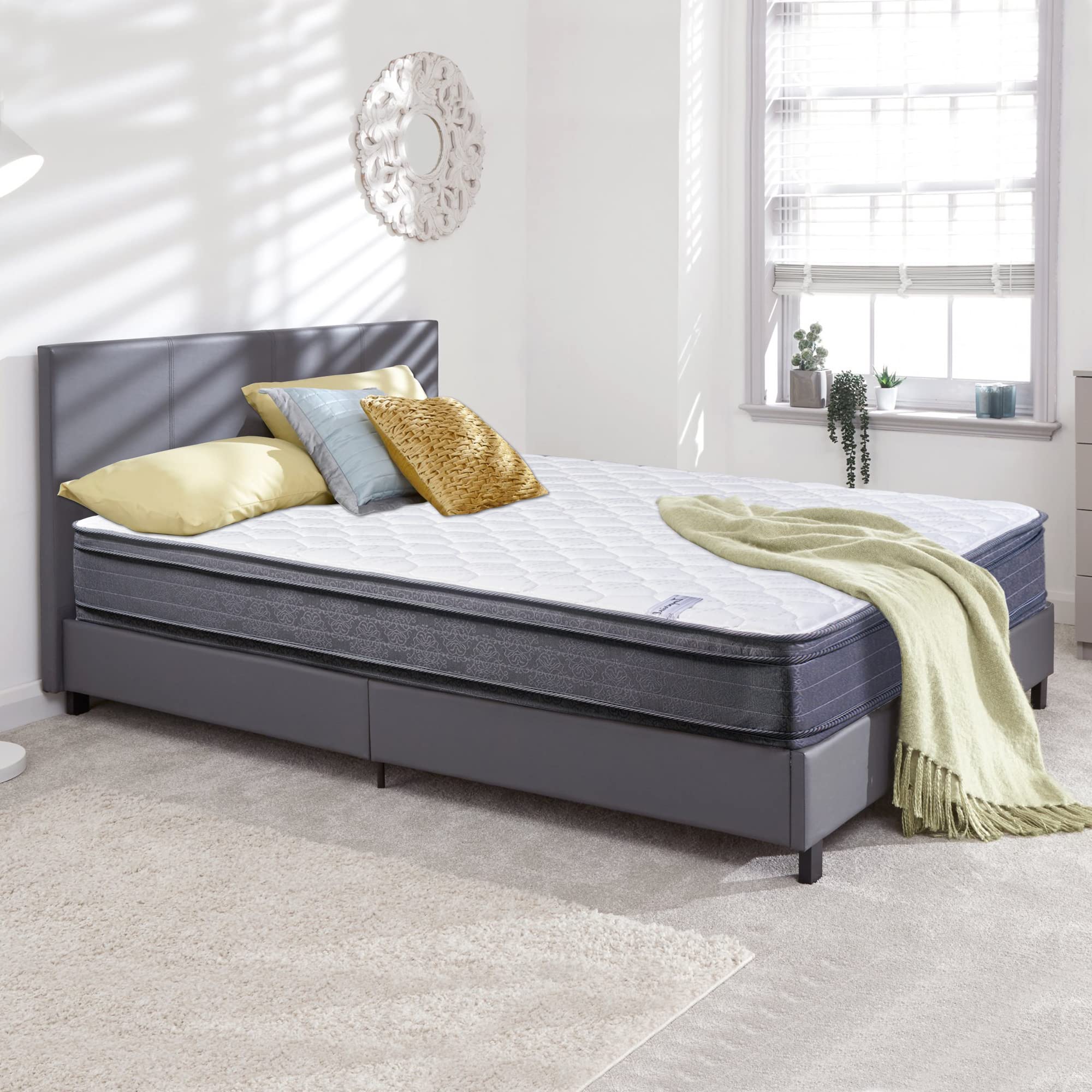 Treaton 12-Inch Hybrid Euro Top Mattress - Medium Plush, Double-Sided, Foam Encased for Back Pain Relief & Better Sleep - Twin Size | Perfect for Guest Rooms, Dormitories & Small Bedrooms