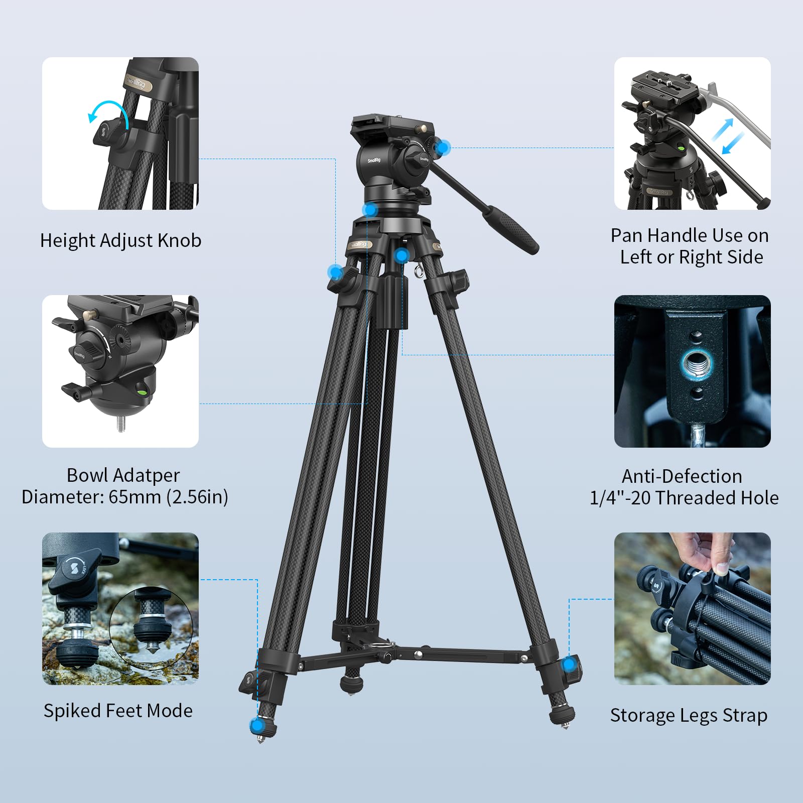 SmallRig Lightweight Carbon Fiber Video Tripod Kit with Fluid Head - 64