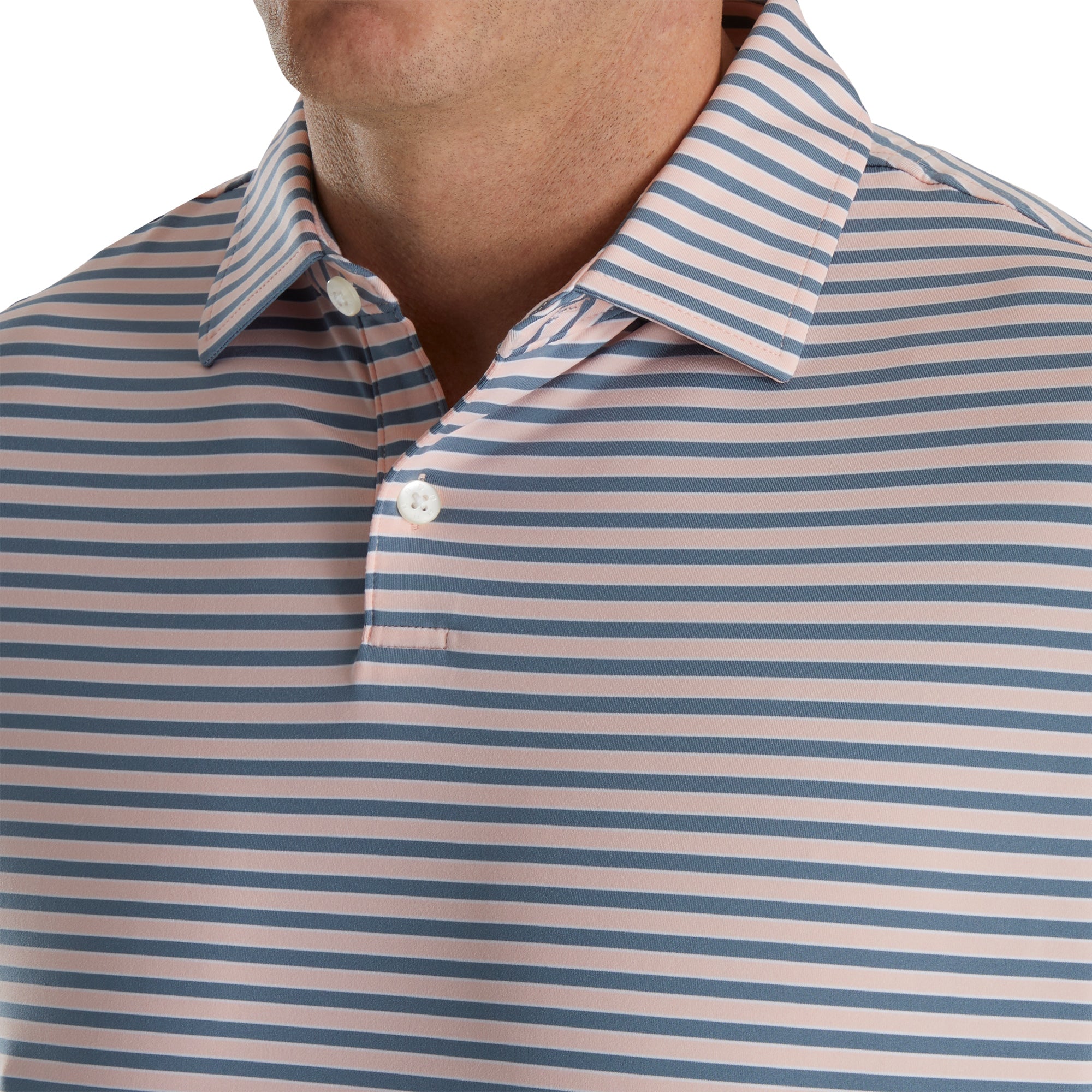 FootJoy Men's Mini Regimental Stripe Golf Polo Shirt - Moisture-Wicking Performance Fabric for Hot Weather - Stylish Quartz Pink Color for Golf Course & Casual Wear