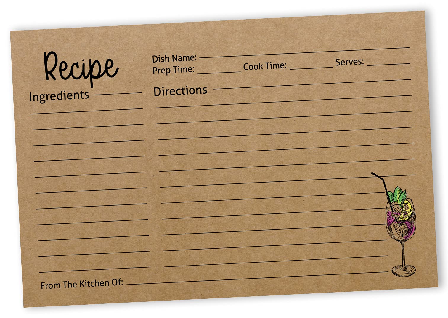 6x4 Inch Single-Sided Kraft Recipe Cards - Mocktail & Cocktail Recipe Design for Wedding, Bridal Shower & Baby Shower - Pack of 50 - Perfect for DIY Party Favors & Home Organization