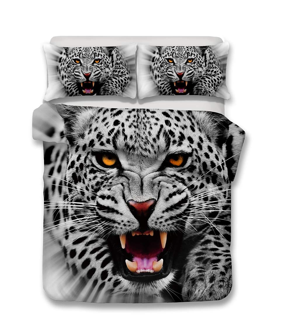 3D Snow Leopard Print Kids Bedding Set - Duvet Cover & Pillowcases for Twin/Queen Size | Soft Children's Bedclothes & Home Textiles | Perfect for Jungle Themed Bedrooms & Cozy Sleep