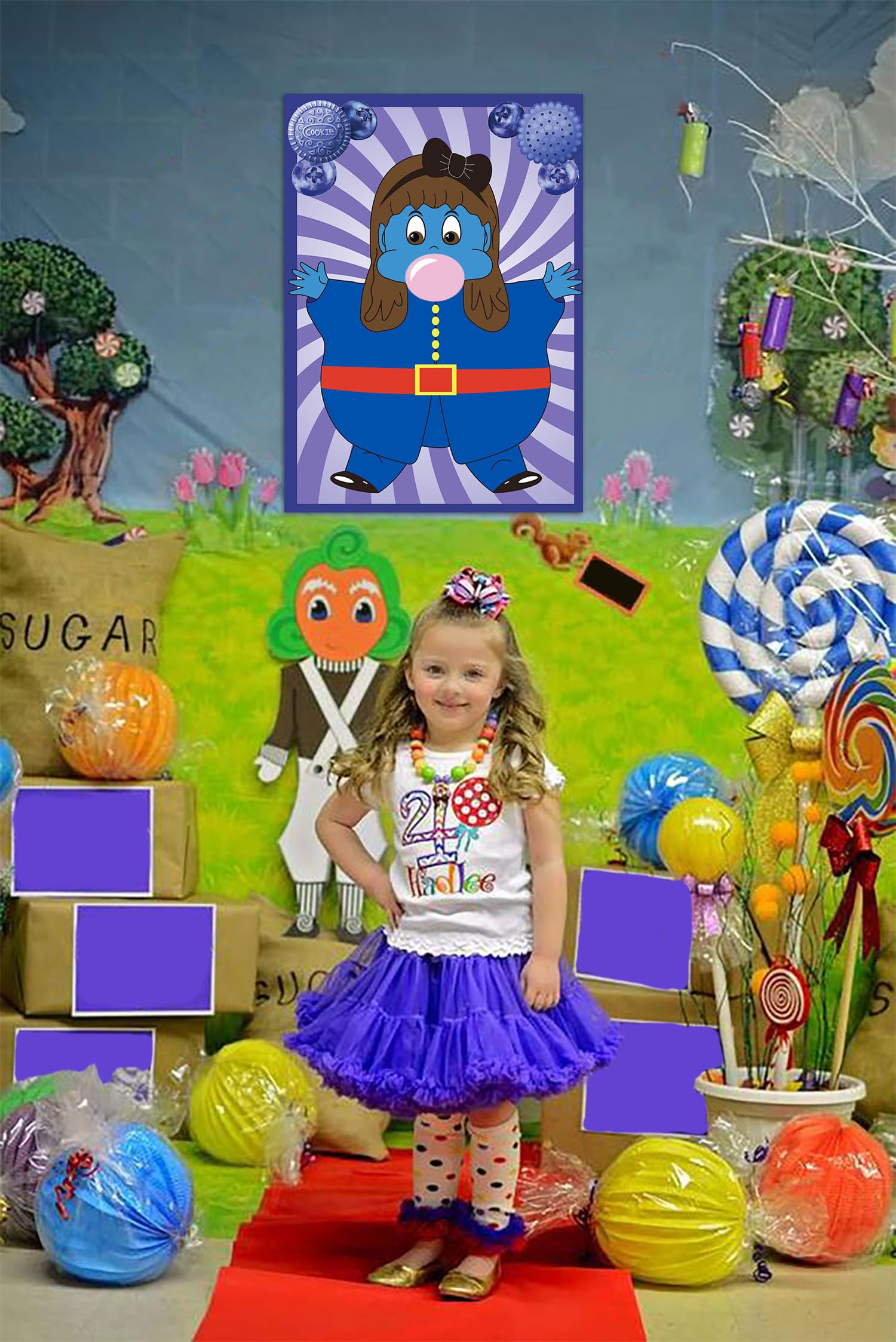 Chocolate Factory Party Decorations - Pin The Gum on Violet Game for Kids | Candyland Birthday Party Supplies, Halloween Cosplay & Kids Party Games | Perfect for Birthday Parties, Classroom Activities & Family Game Nights
