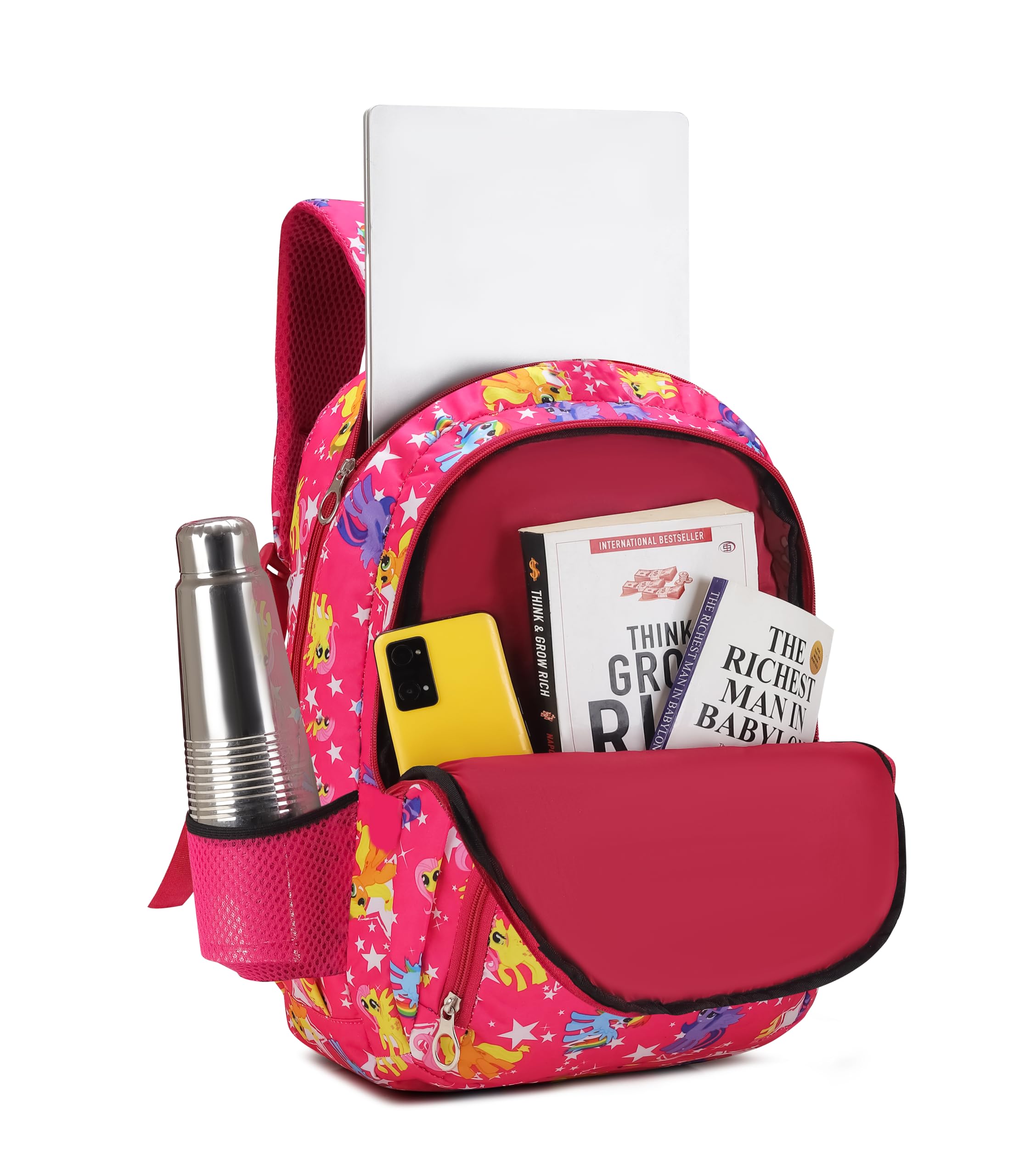 CLUCI Pink Printed Fabric School Backpack for Girls Ages 5-15 | Lightweight Kids Bookbag with Adjustable Straps | Perfect for Elementary, Middle School & Daily Use