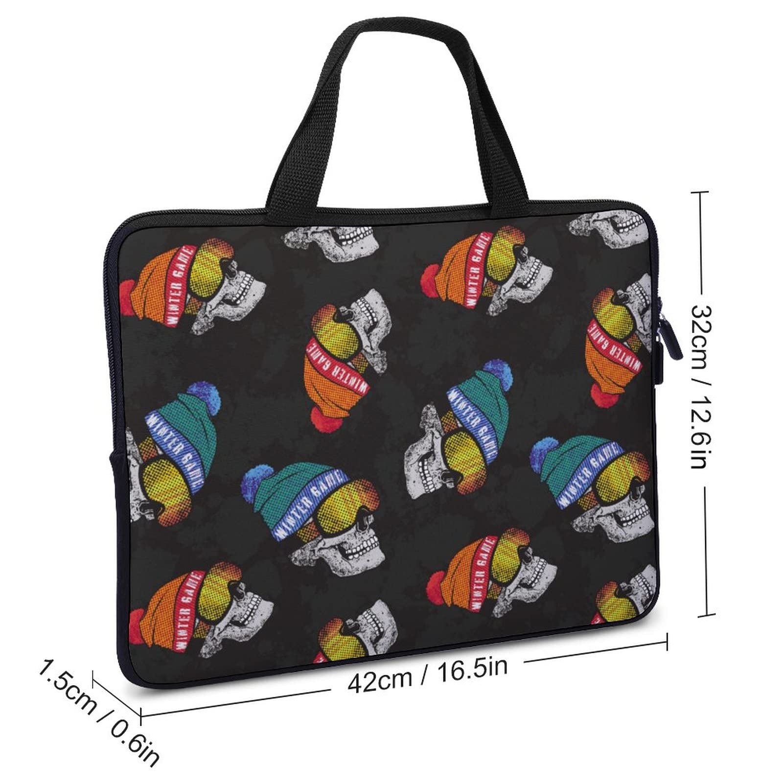 Skull Print Ready to Ride Ski Laptop Bag - 15.6 Inch Waterproof Laptop Case Sleeve with Shoulder Strap - Durable Work & Travel Laptop Briefcase for Commuting, Business Trips & Outdoor Adventures