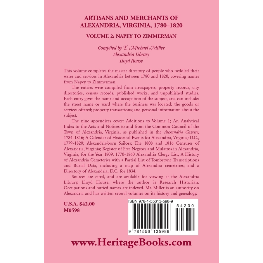 Artisans and Merchants of Alexandria Virginia 1780-1820 Volume 2: Napey to Zimmerman - Historical Research Book for American Colonial Era Studies & Genealogy Research