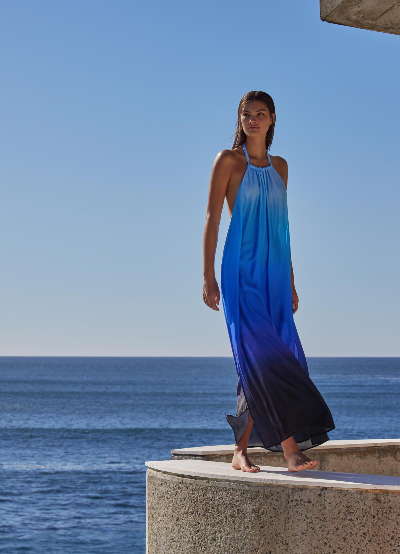 Oia Sunset Halter Maxi Dress - Flowy Beach Cover Up Dress for Women | Perfect for Vacation, Summer Weddings & Boho Photoshoots