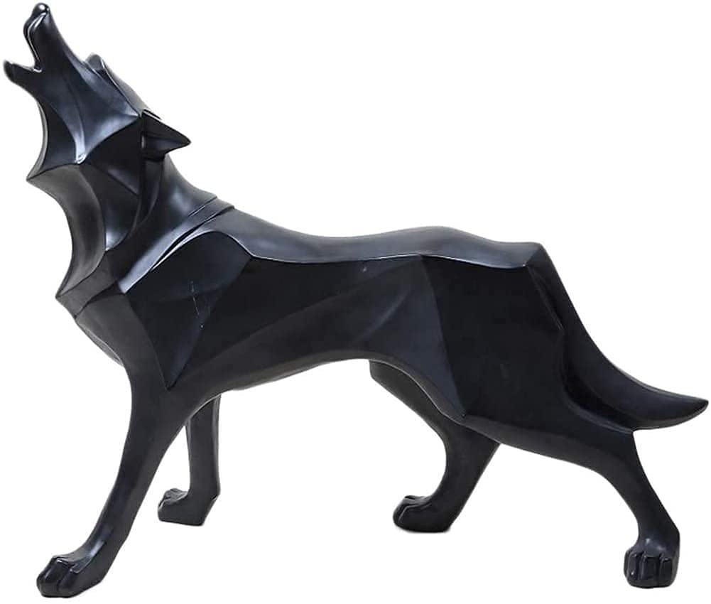 Xinmier Geometric Resin Wolf Dog Sculpture - Abstract Animal Statue Art Figurine for Home Decor, Office Desk Decor, Gift for Animal Lovers & Unique Kids Room Decoration (Black)