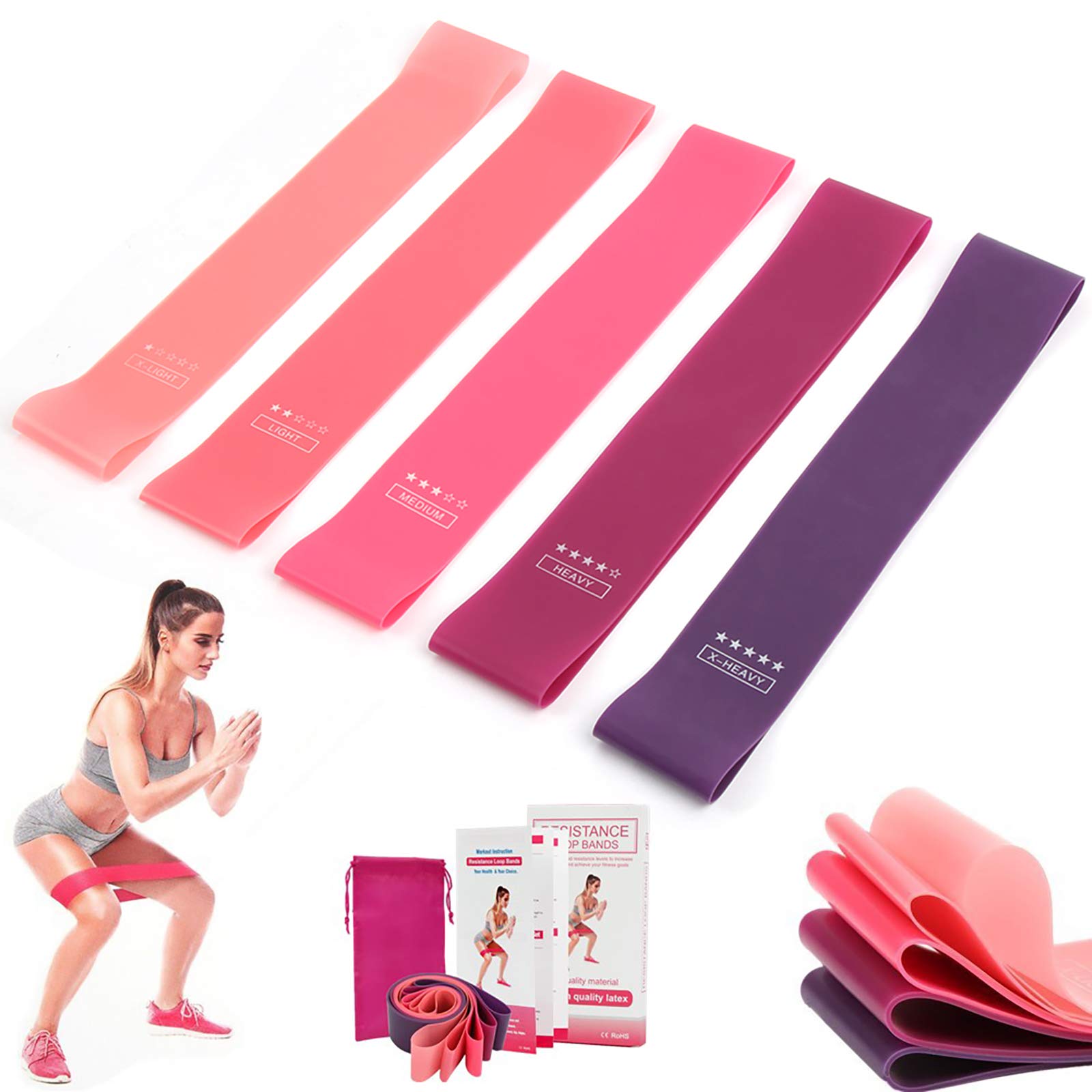 Premium Resistance Bands Set for Legs & Glutes - 5 Pack Exercise Loop Bands for Home Gym, Yoga, Pilates & Strength Training - Booty Bands with Carry Bag for Women - Perfect for Home Workouts, Fitness Training & Muscle Toning