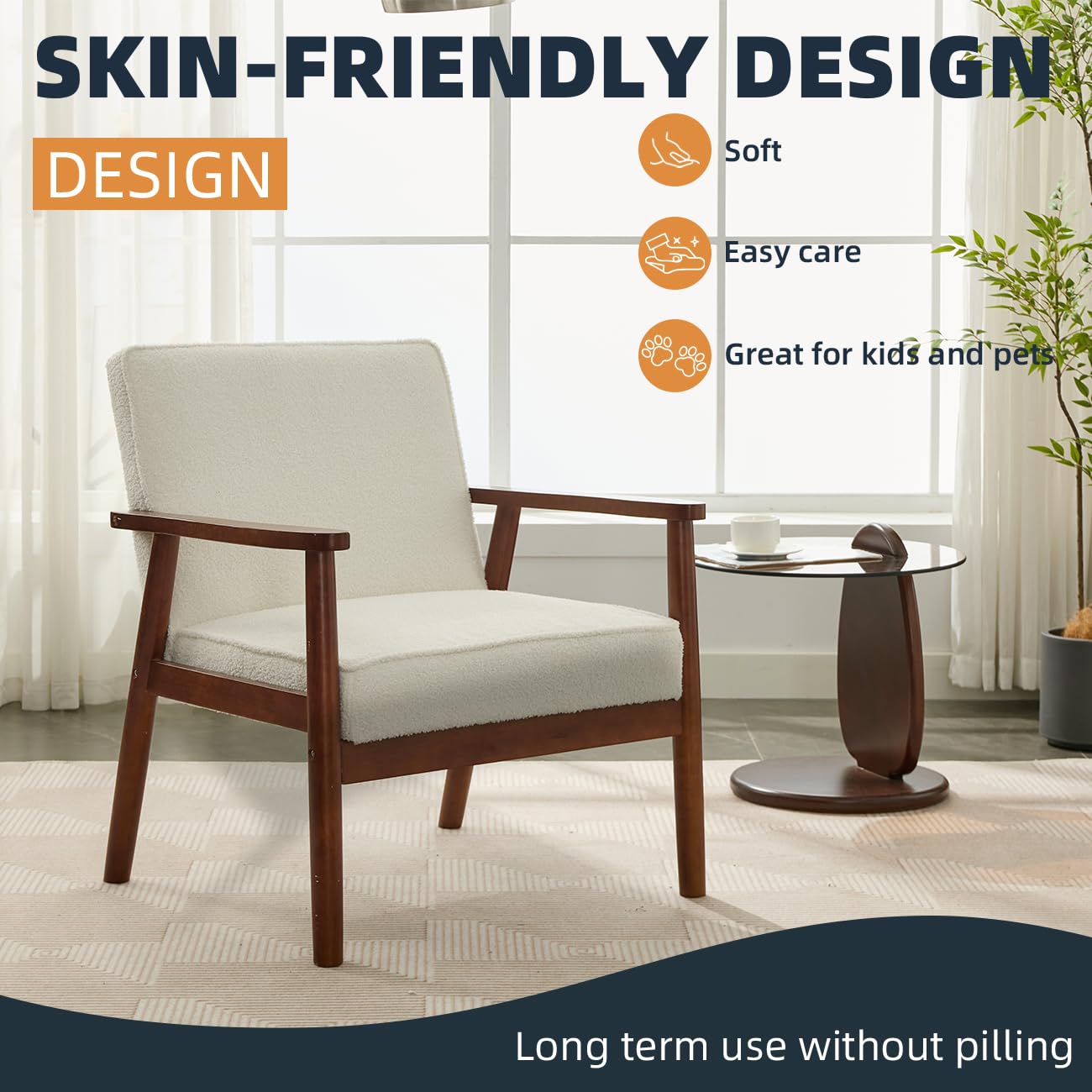 Mid Century Modern 3-Piece Sofa Set - 1 Loveseat & 2 Accent Chairs, Cream Sherpa Upholstered Living Room Furniture for Small Spaces | Perfect for Apartments, Waiting Rooms & Cozy Home Decor