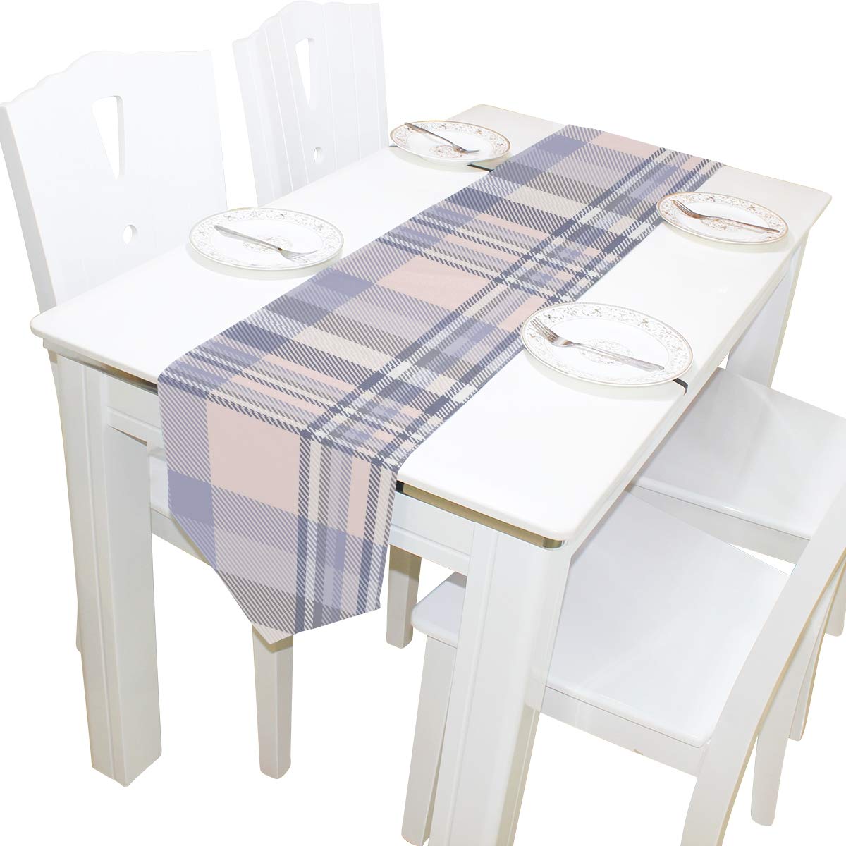 Vikko Purple Checkered Plaid Table Runner - 13x90 Inch Polyester Decorative Tablecloth for Dining Room, Coffee Table, Kitchen - Perfect for Family Dinners, Indoor/Outdoor Parties, Weddings & Holiday Decor