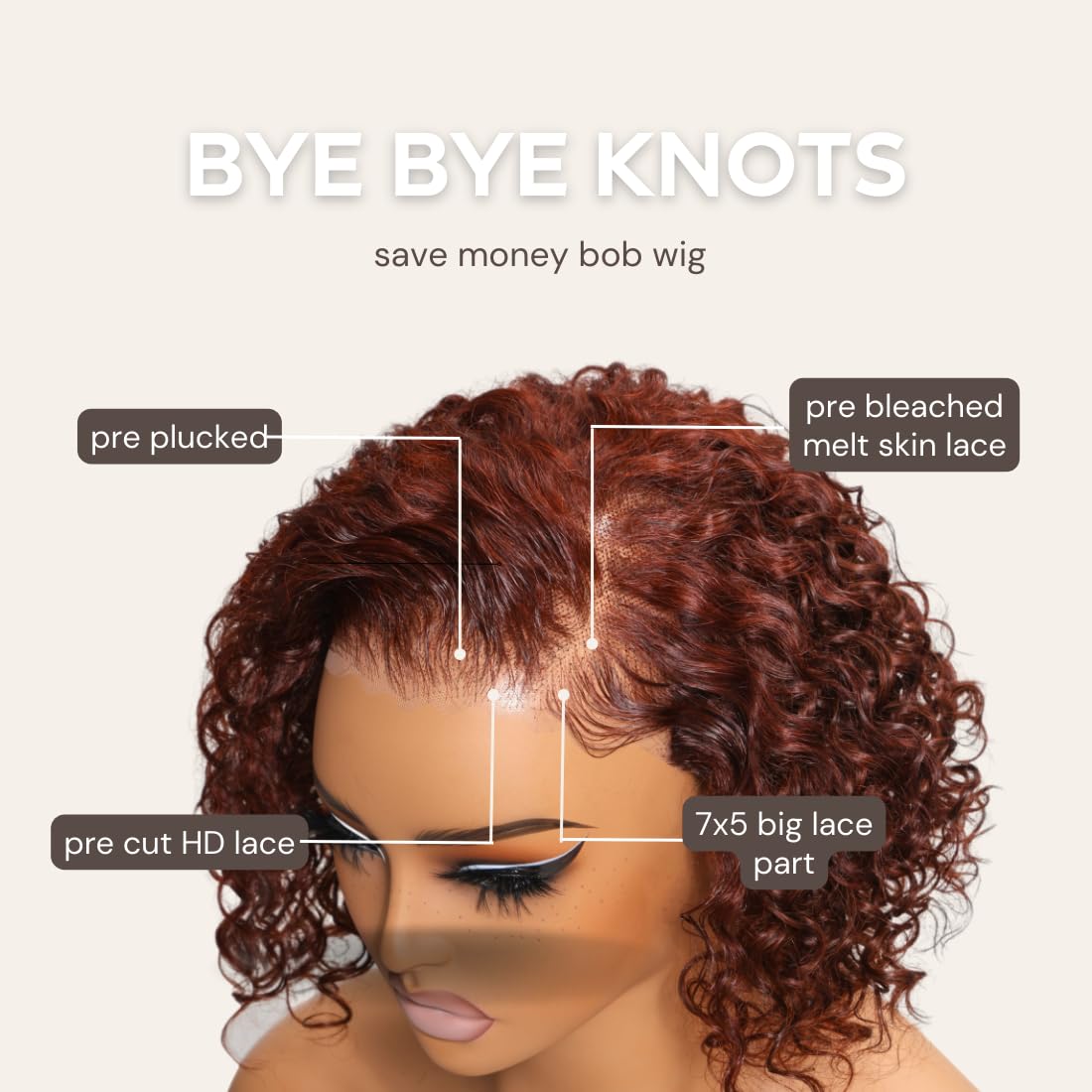Beauty Forever 12 Inch Curly Glueless Human Hair Wig - 7x5 Bye Bye Knots Wear & Go Bob Wig in Reddish Brown 33B | Pre Plucked HD Lace Short Curly Wig for Women (150% Density) - Perfect for Daily Wear, Cosplay & Special Occasions