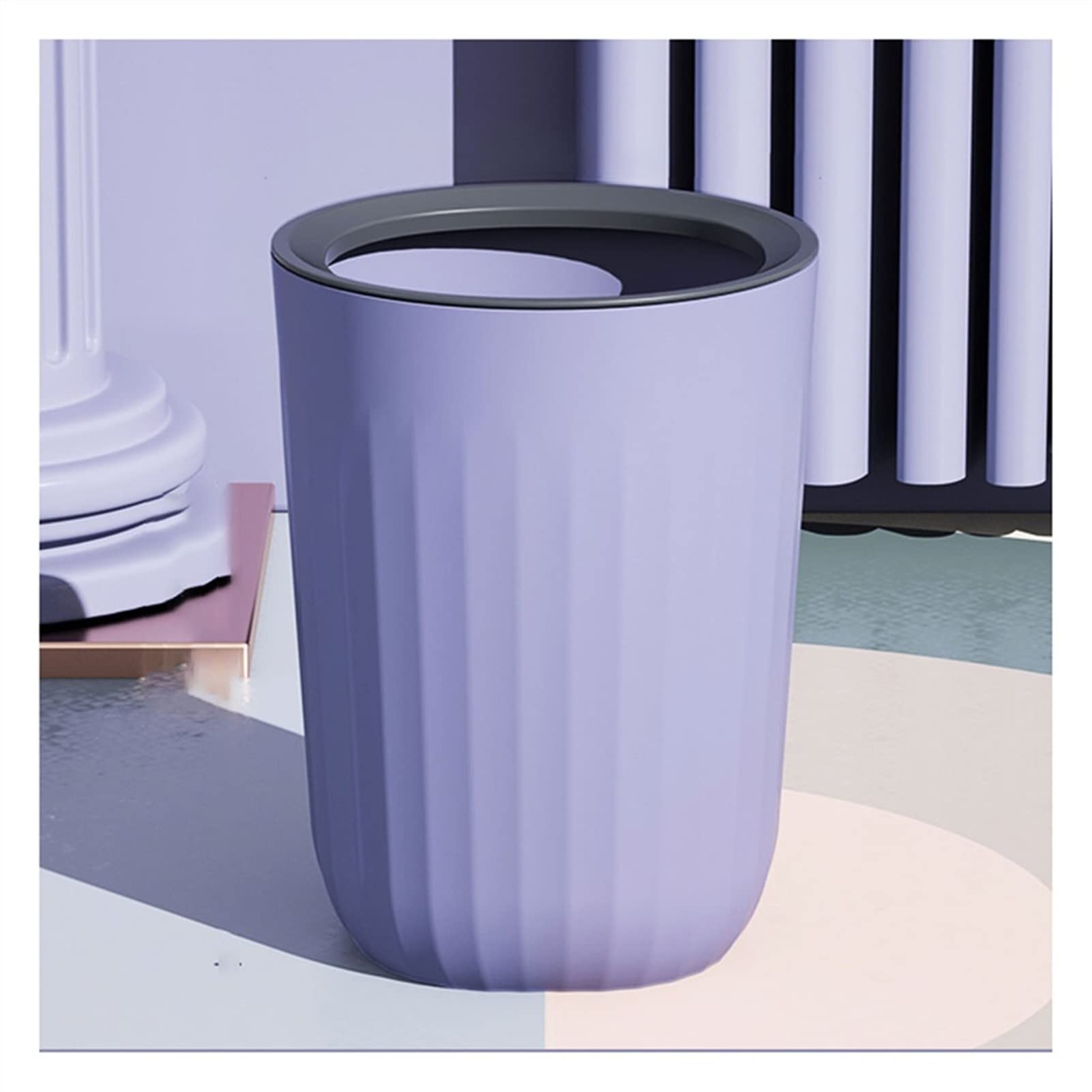 Luckxuan 13 Gallon Vertical Striped Trash Can - Lidless Kitchen & Office Waste Bin, Household Paper Basket for Bedroom, Living Room, Bathroom - Modern Home & Office Decor (Color: D) | Perfect for Kitchen Waste Disposal, Office Organization & Bathroom Storage