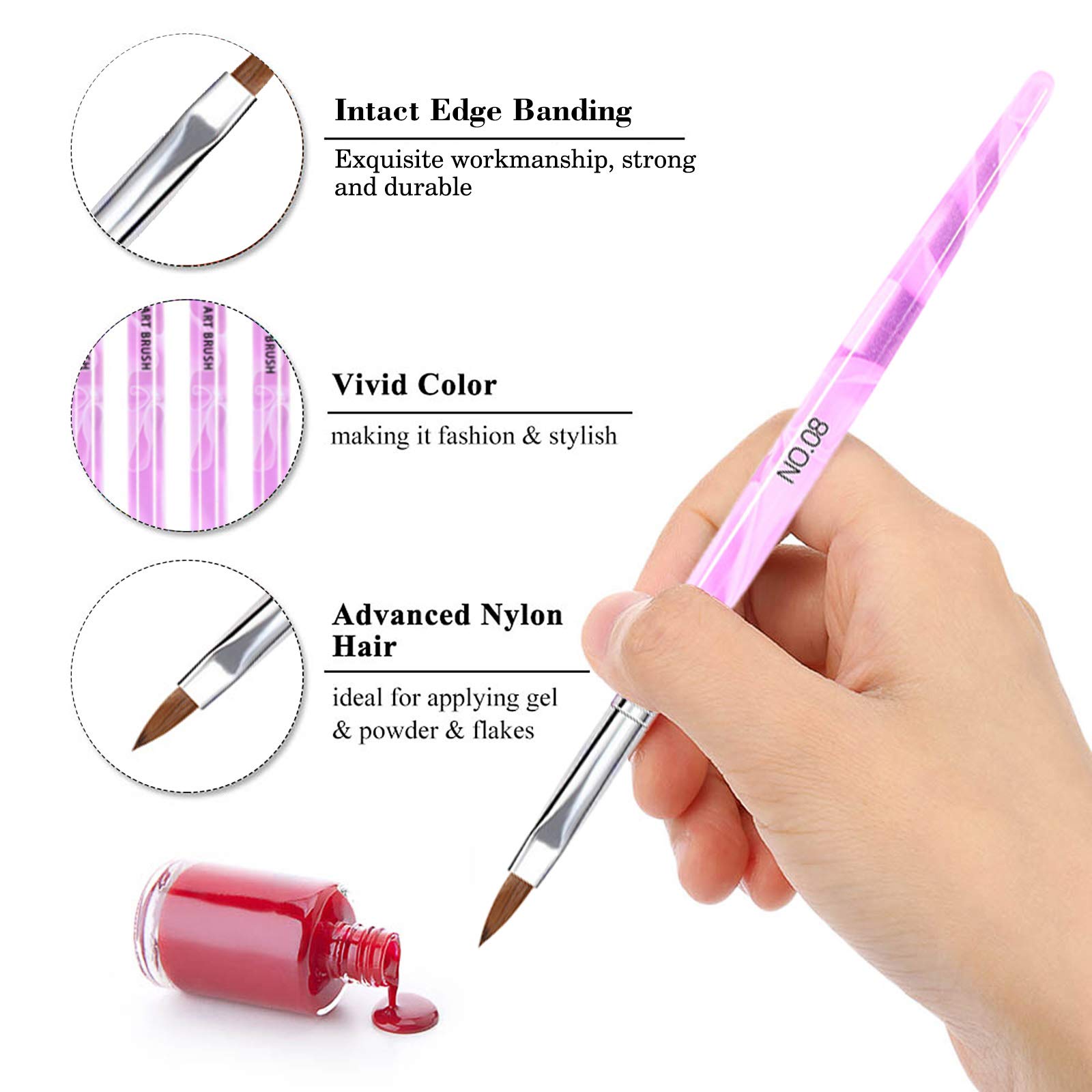 14pcs Acrylic Nail Brush Kit - Professional Nail Art Design Pen Set with UV Builder Brush & Dust Brush Tools (Multicolor) for Salon, Home Manicure & DIY Nail Art