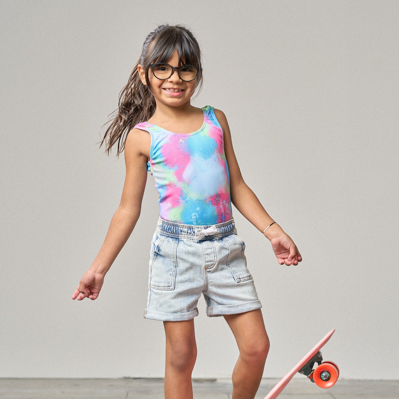 Neon Watercolor Girls Swimsuit - Trendy One Piece Bathing Suit for Kids, UV Protection Swimwear for Beach, Pool & Summer Activities